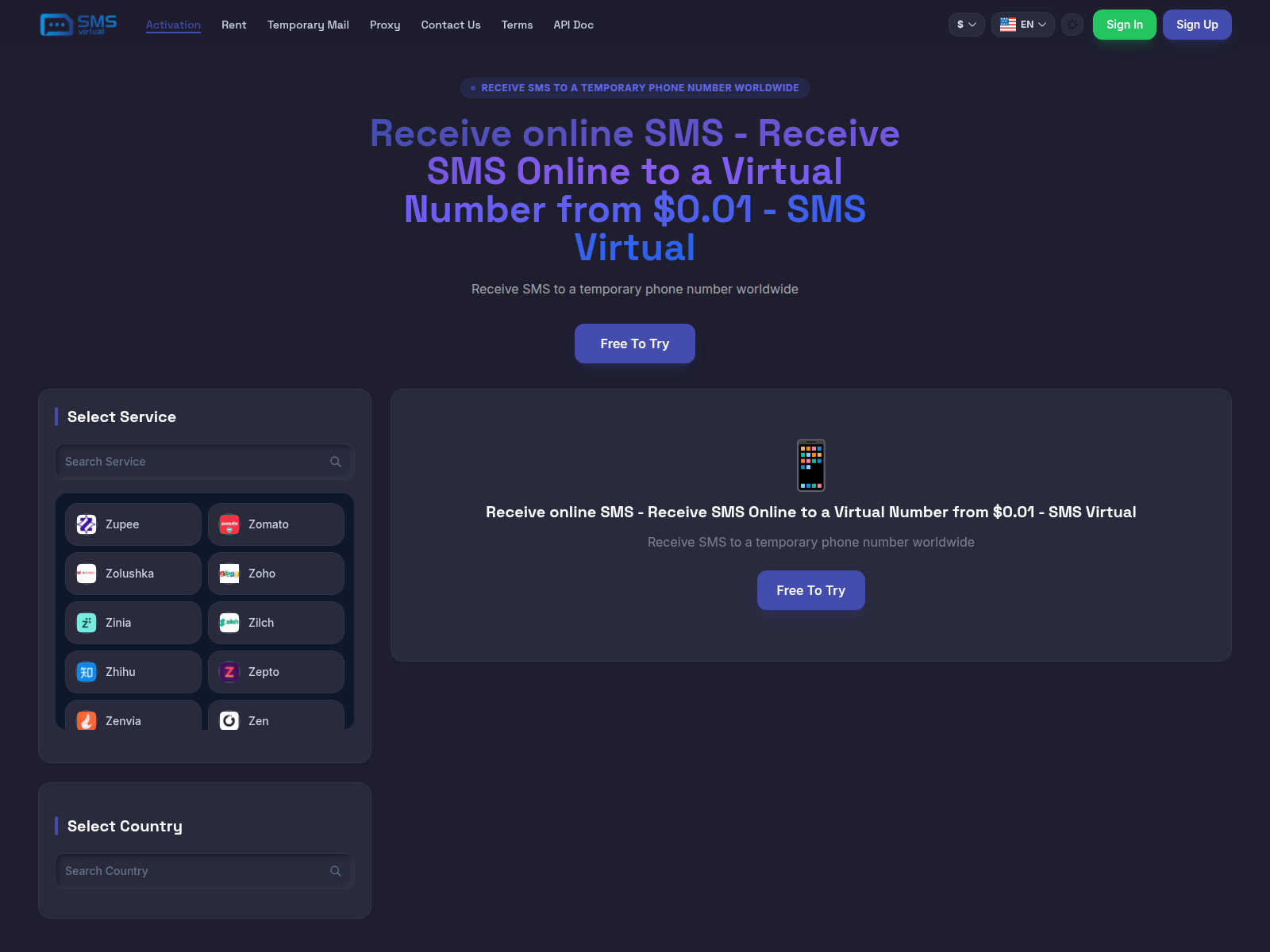 Screenshot of smsvirtual.co