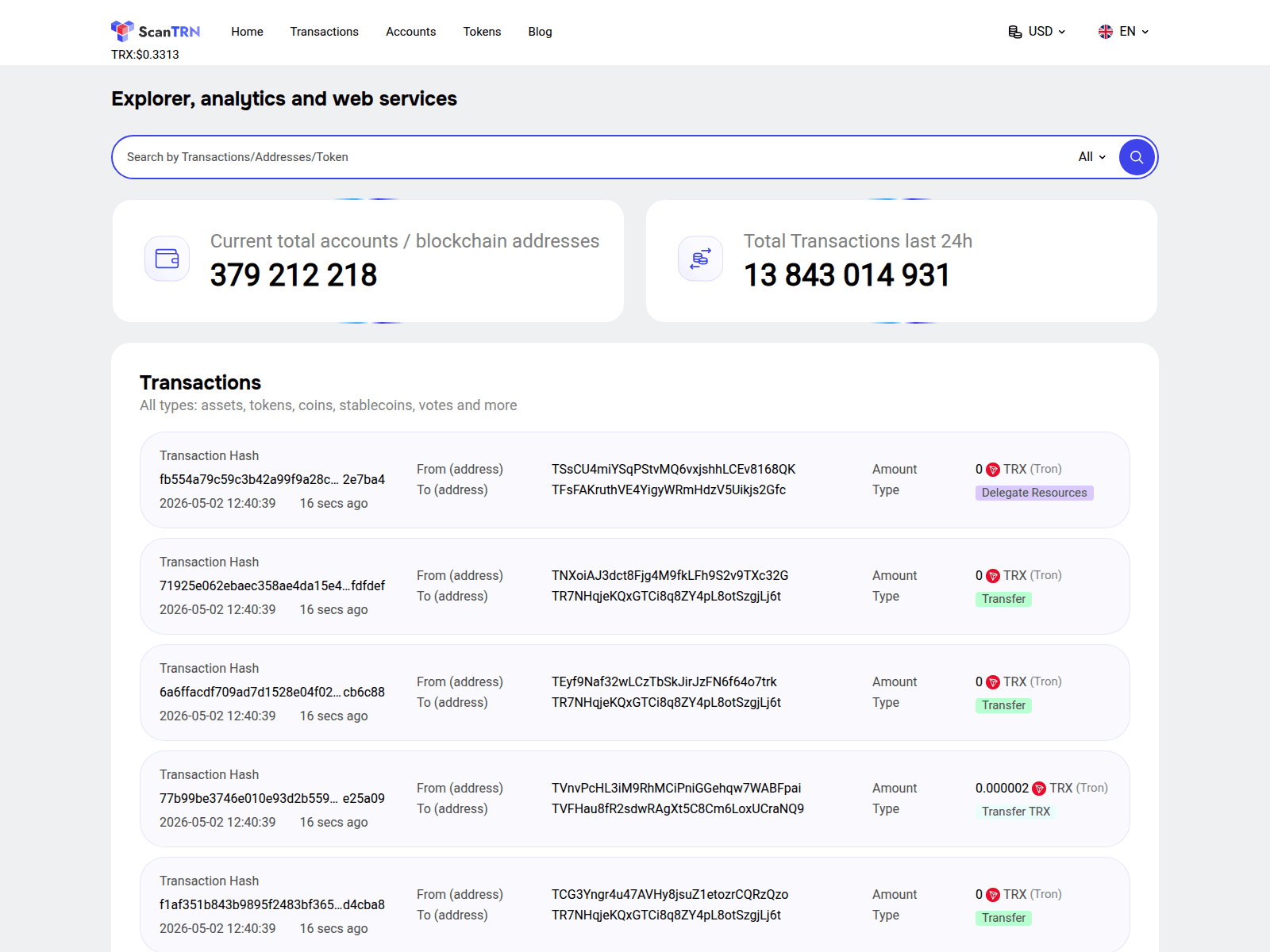 Screenshot of tronscanner.org