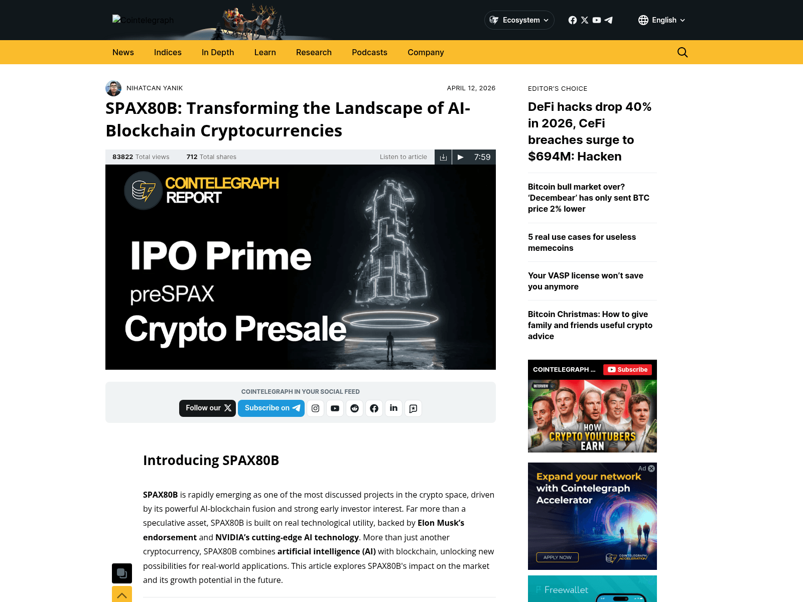 Screenshot of spax80b-cointelegraph.com