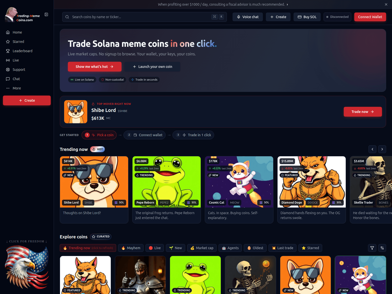 Screenshot of trading-meme-coins.online