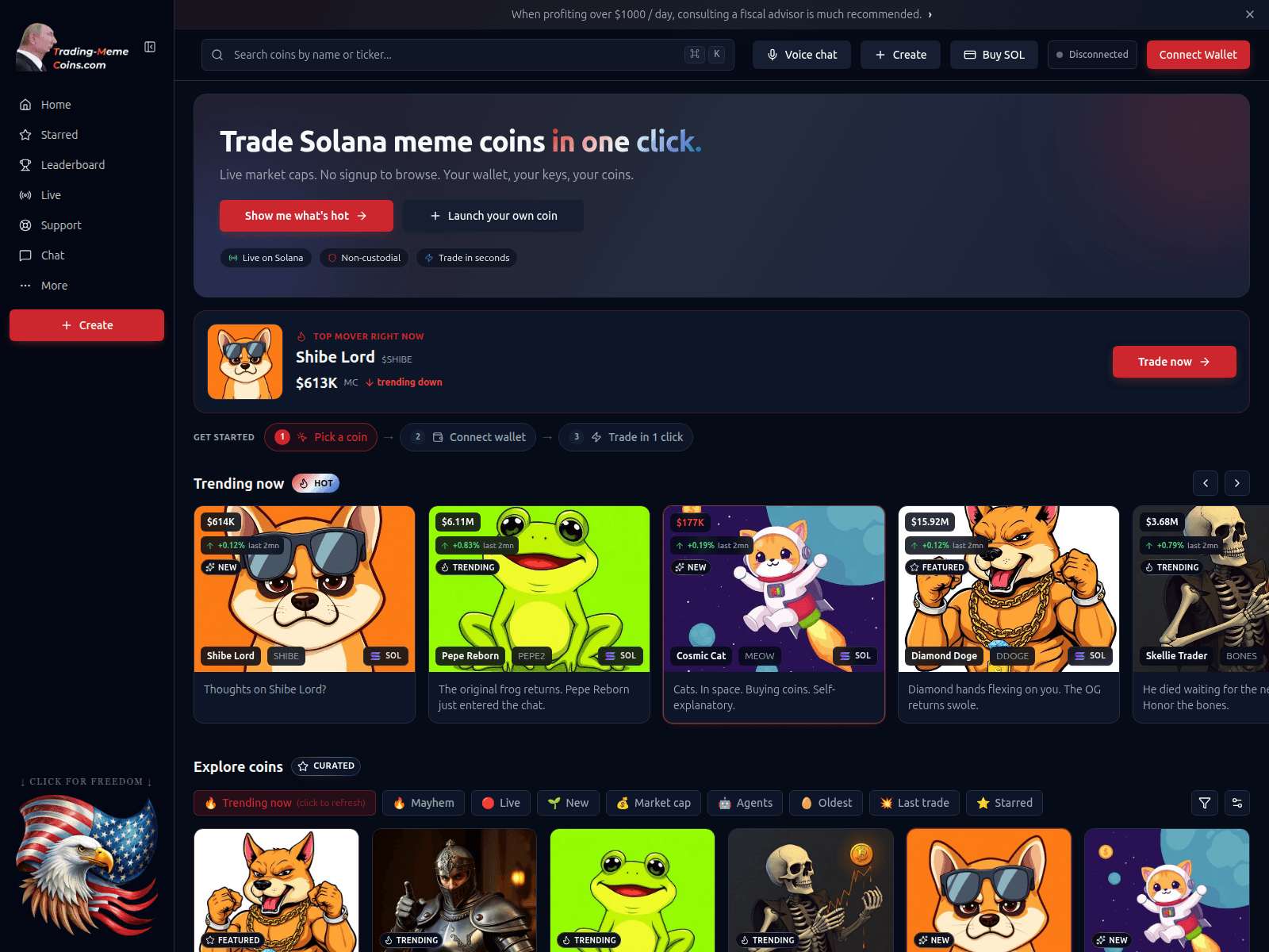 Screenshot of trading-meme-coins.xyz