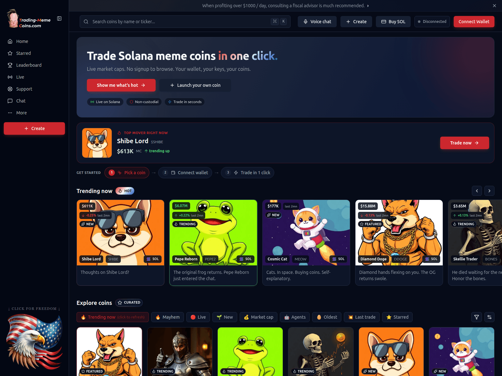 Screenshot of trading-meme-coins.fun