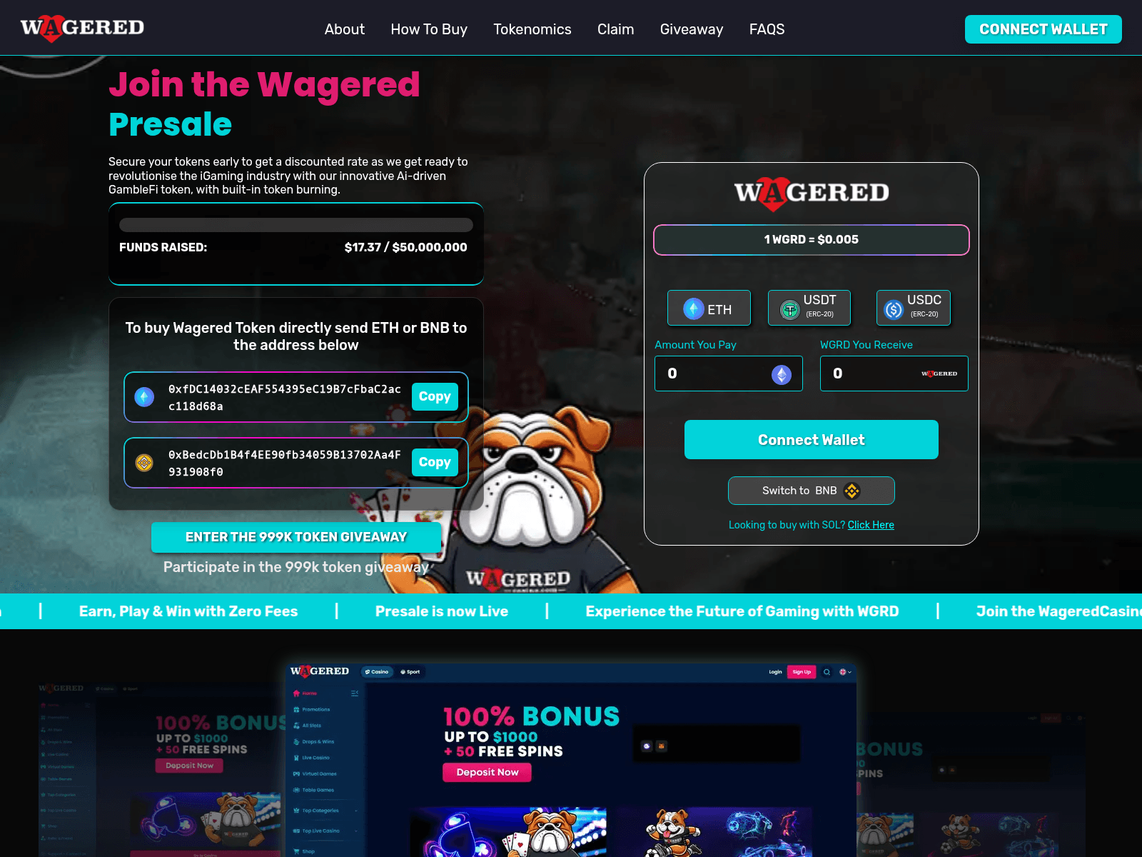 Screenshot of presalewagered.xyz