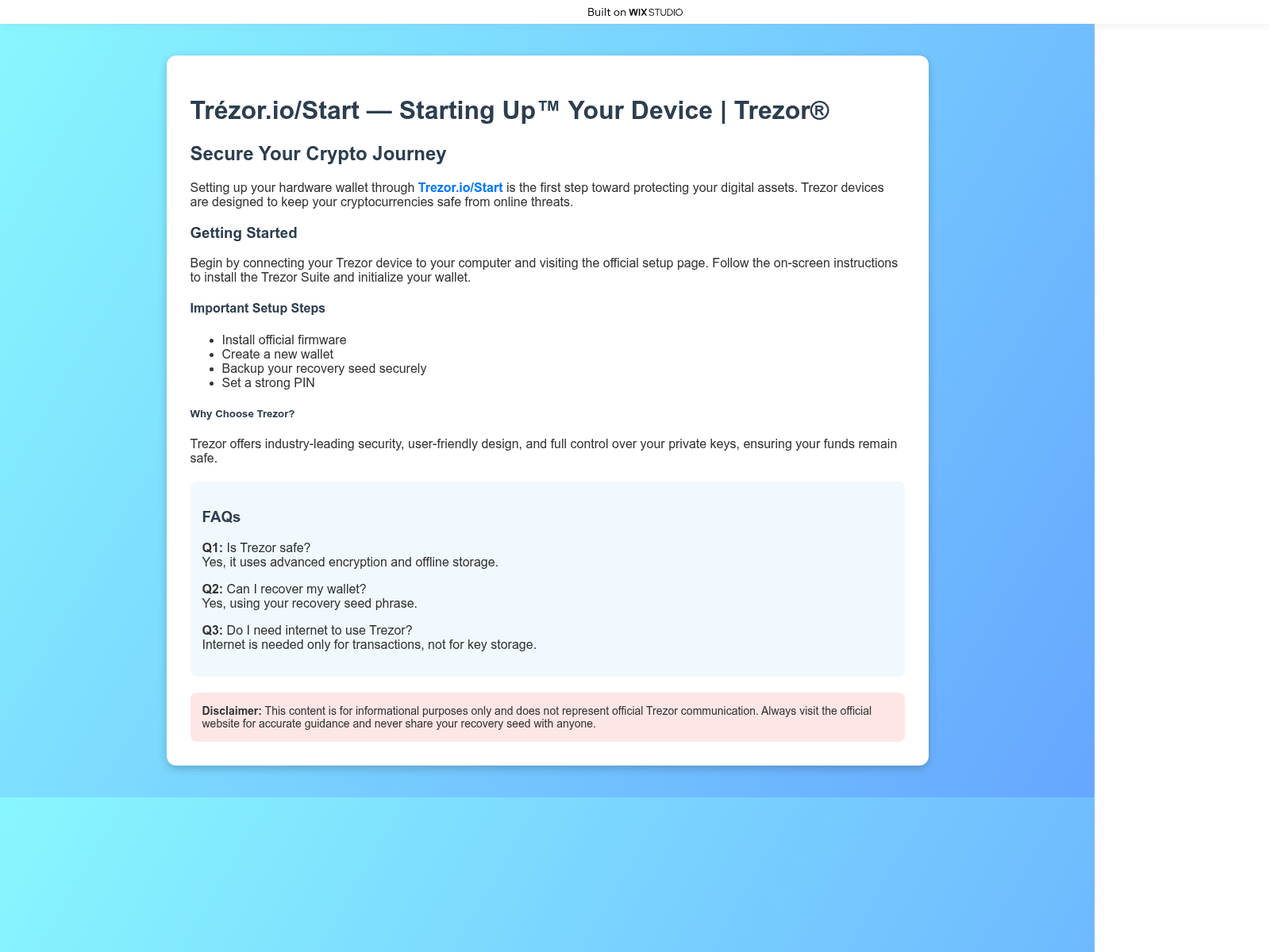 Screenshot of startapp-trezr-io.wixstudio.com