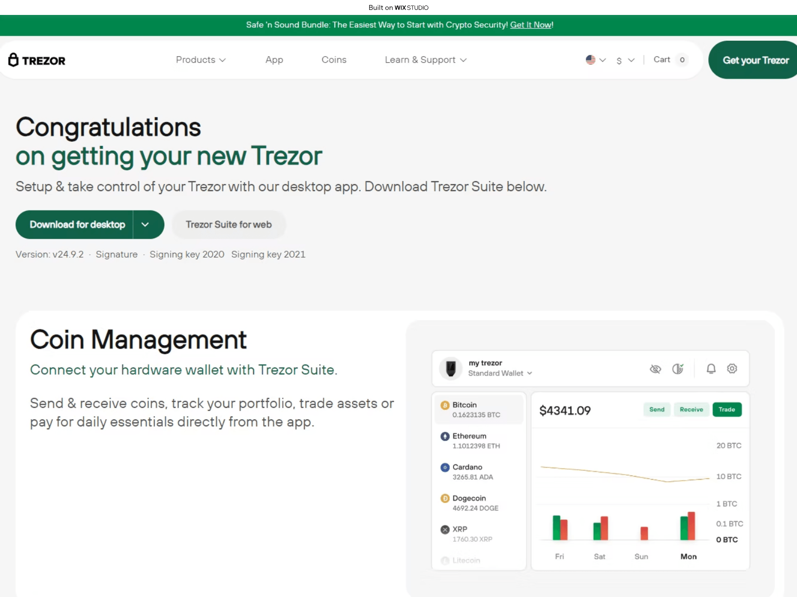 Screenshot of us-en-trezar-io.wixstudio.com