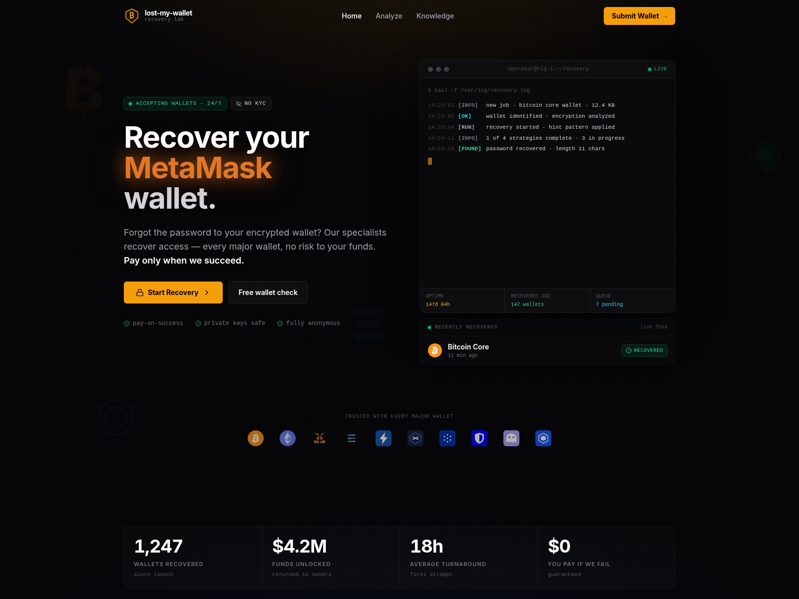 Screenshot of lost-my-wallet.com