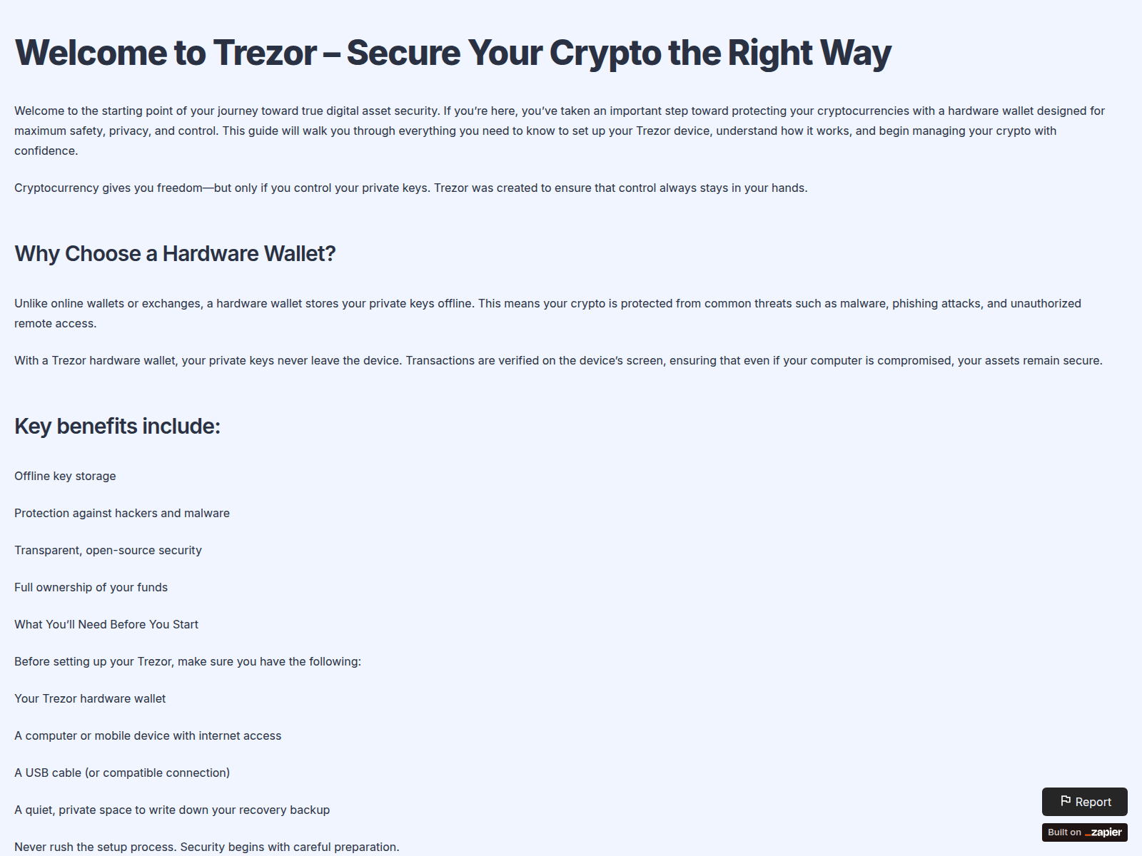 Screenshot of started-trezrs.zapier.app