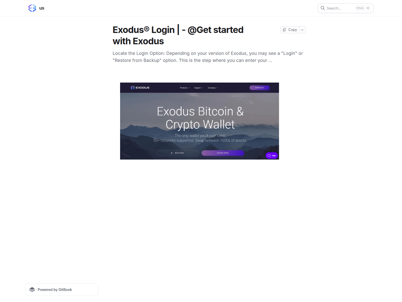 Screenshot of exoduselougin.gitbook.io