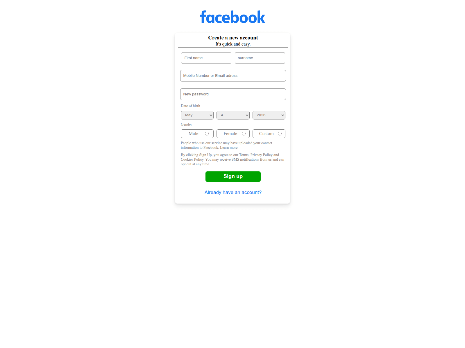 Screenshot of facebook-clone-psi-six.vercel.app