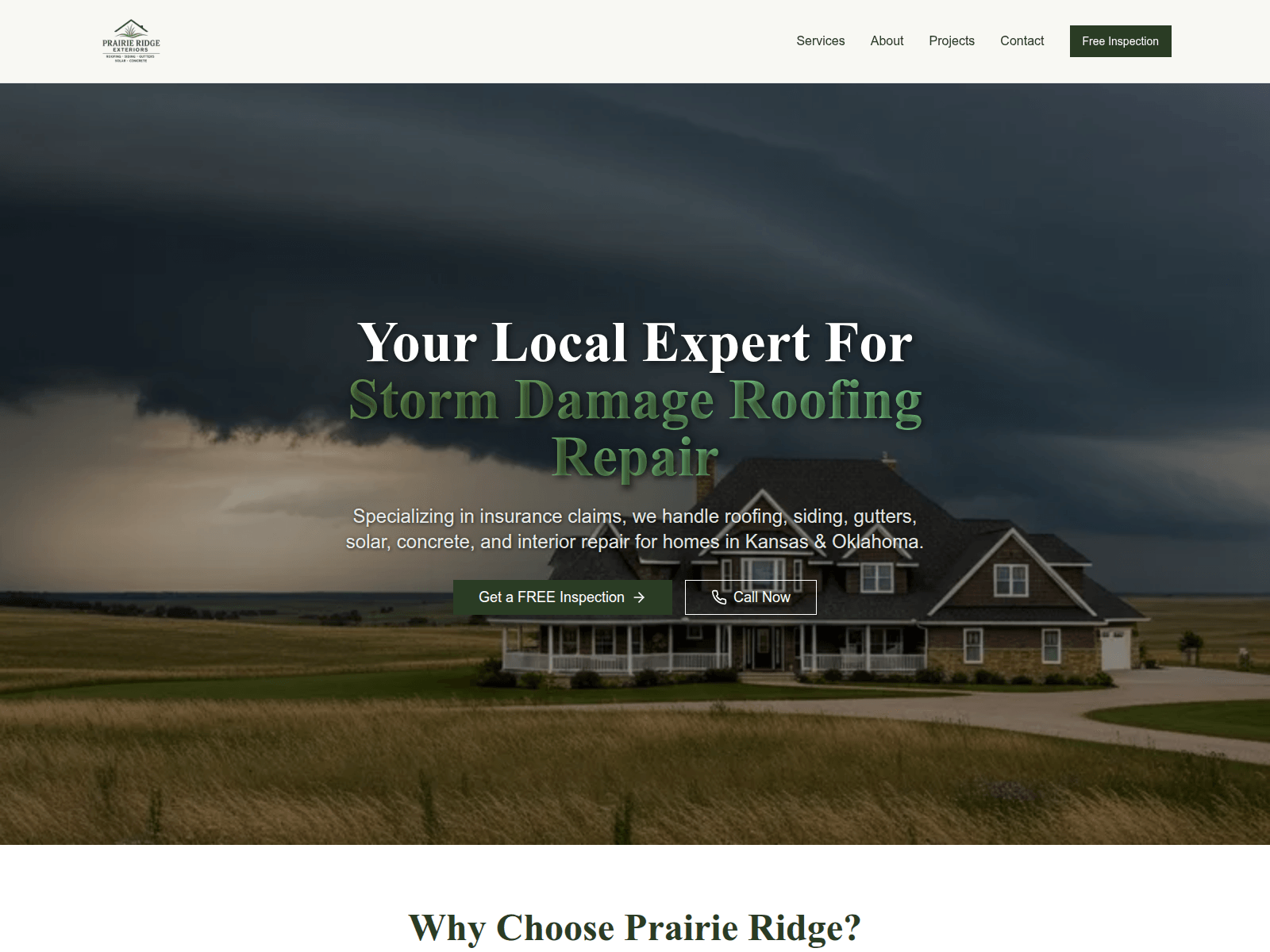 Screenshot of prairieridgeexteriors.com