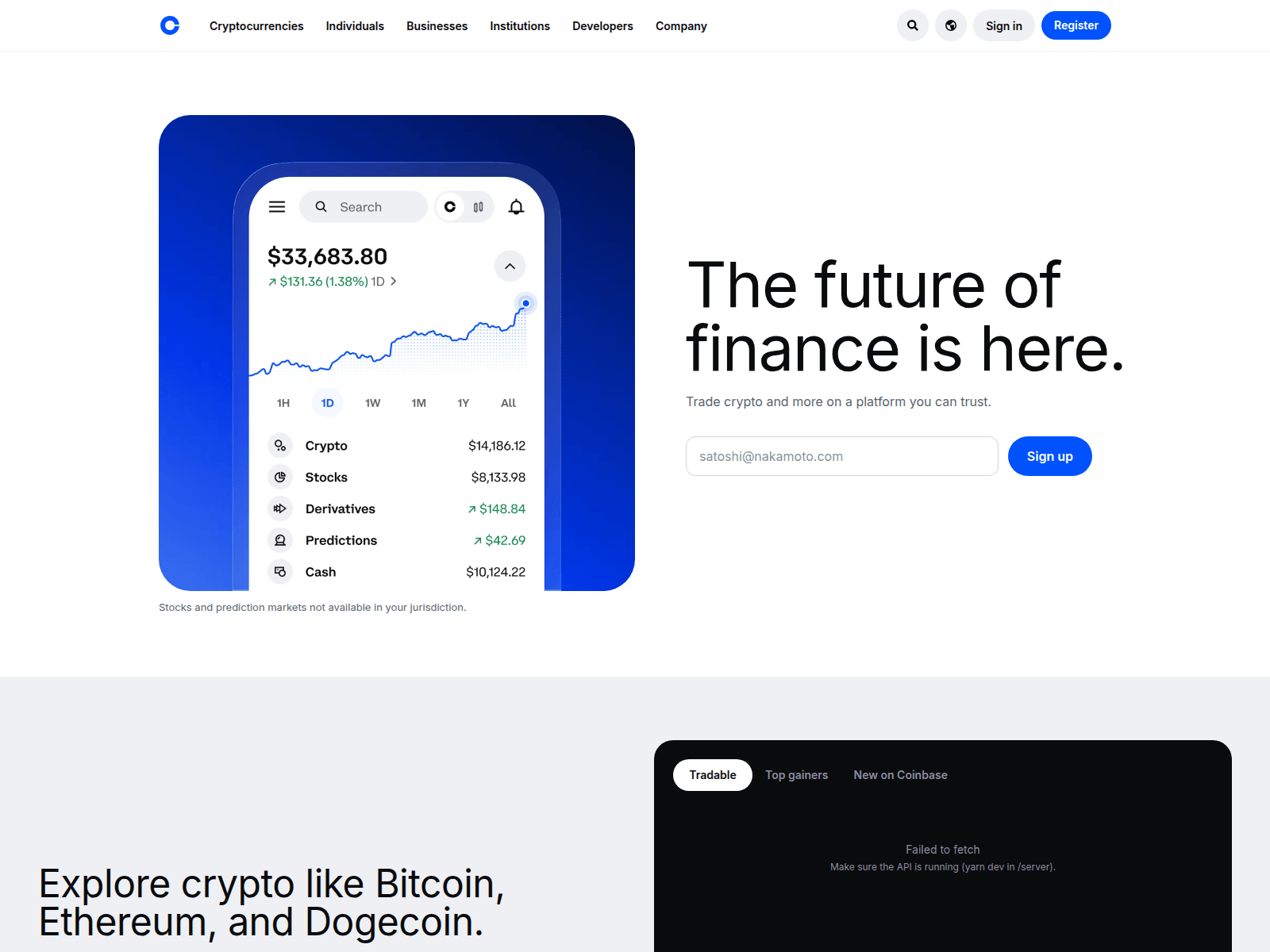Screenshot of coinbase-cloned-alpha.vercel.app