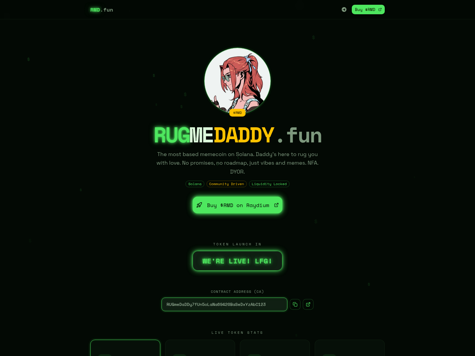 Screenshot of rugmedaddy.fun
