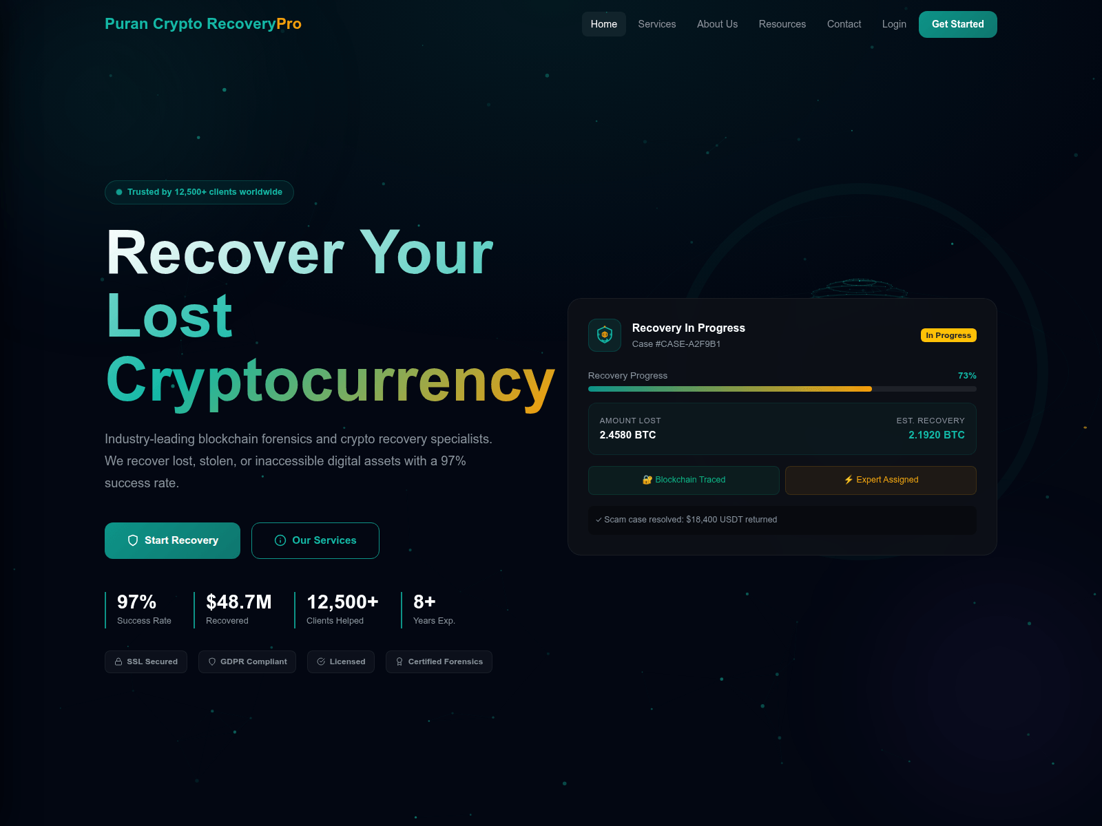 Screenshot of purancryptorecovery.com