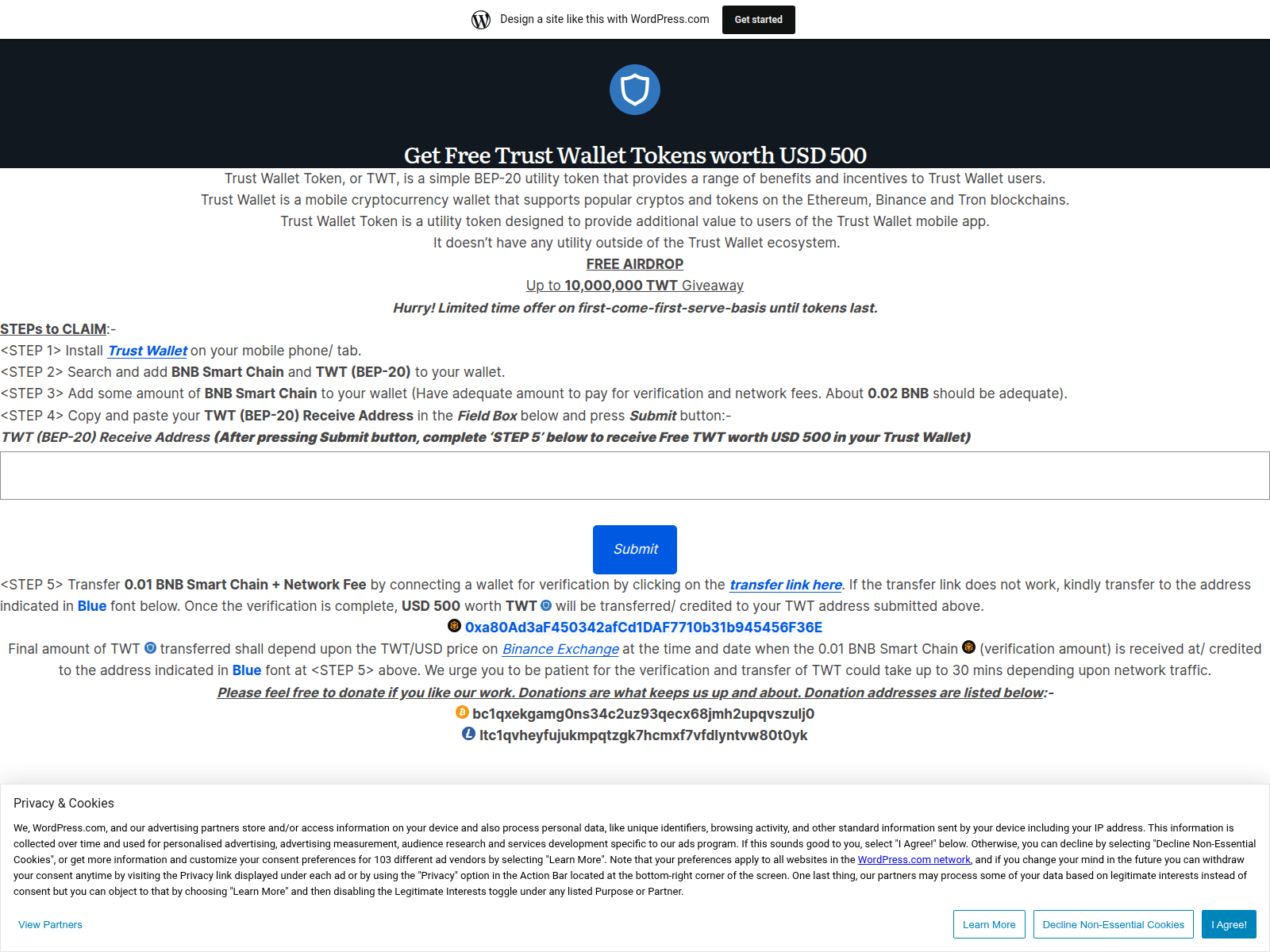 Screenshot of trustwallettokens8.wordpress.com