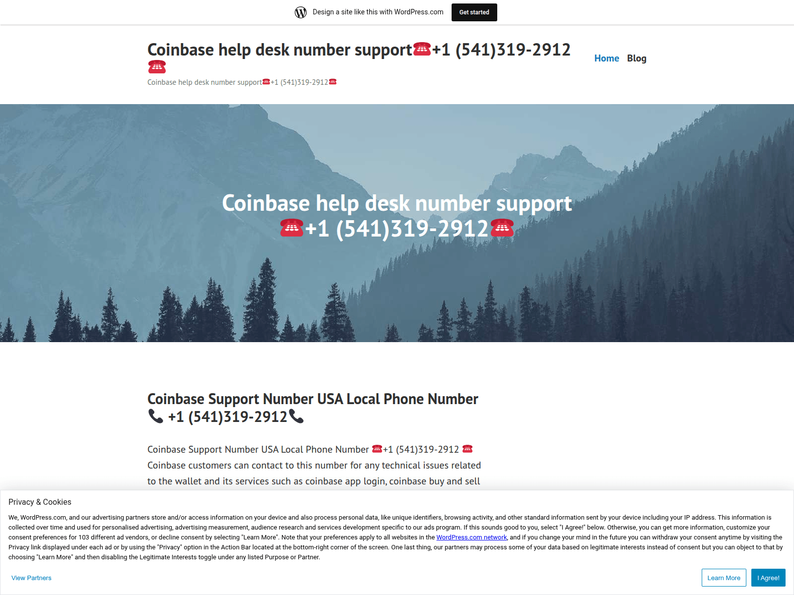 Screenshot of coinbaseusahelpdesknumberusalocal.wordpress.com