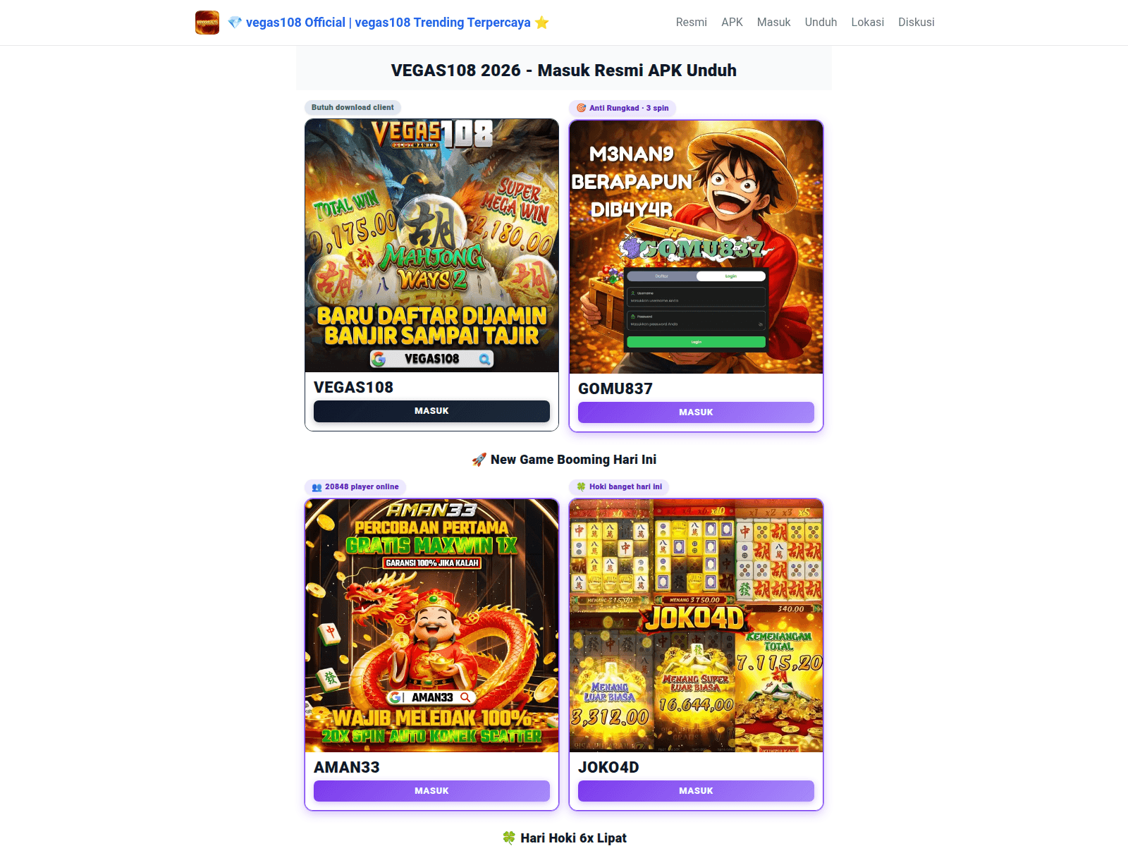 Screenshot of apkvegas108.com