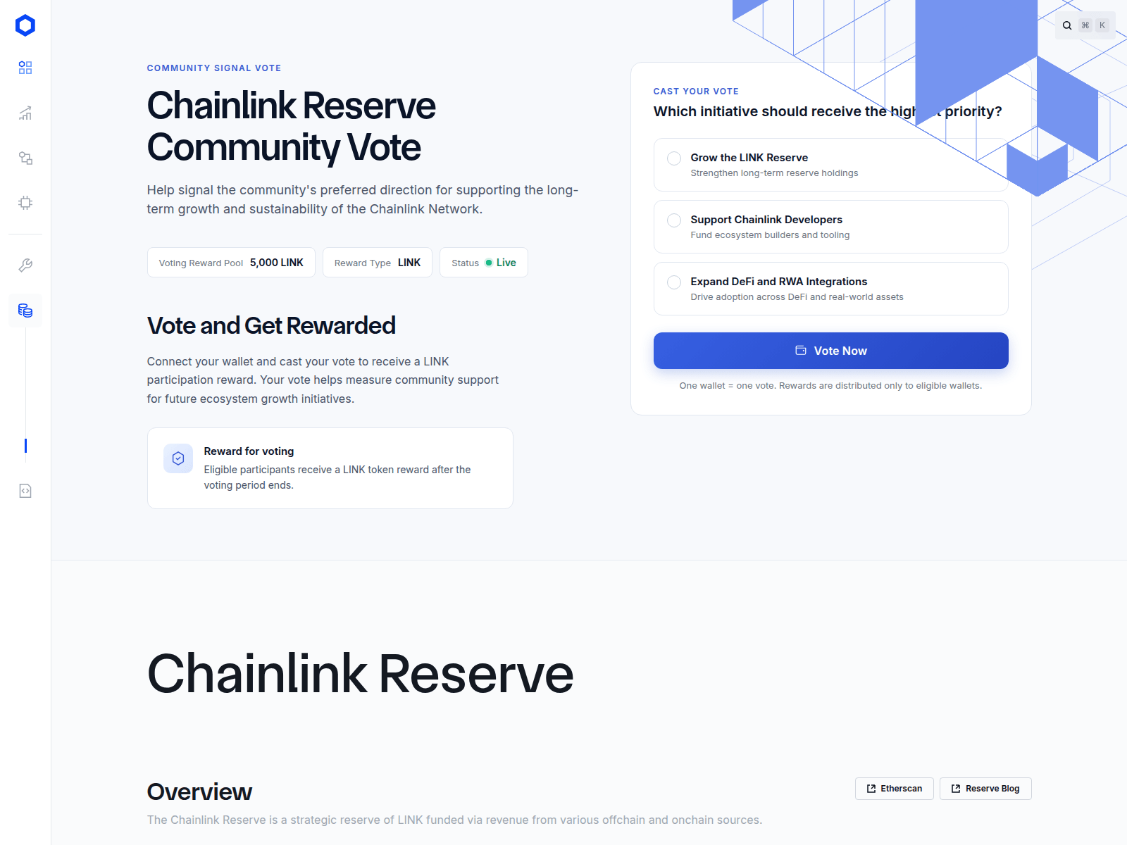 Screenshot of reserve-chainlink.com