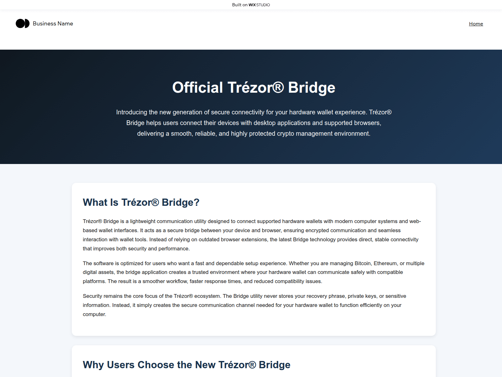 Screenshot of bridge-trezer-pages.wixstudio.com