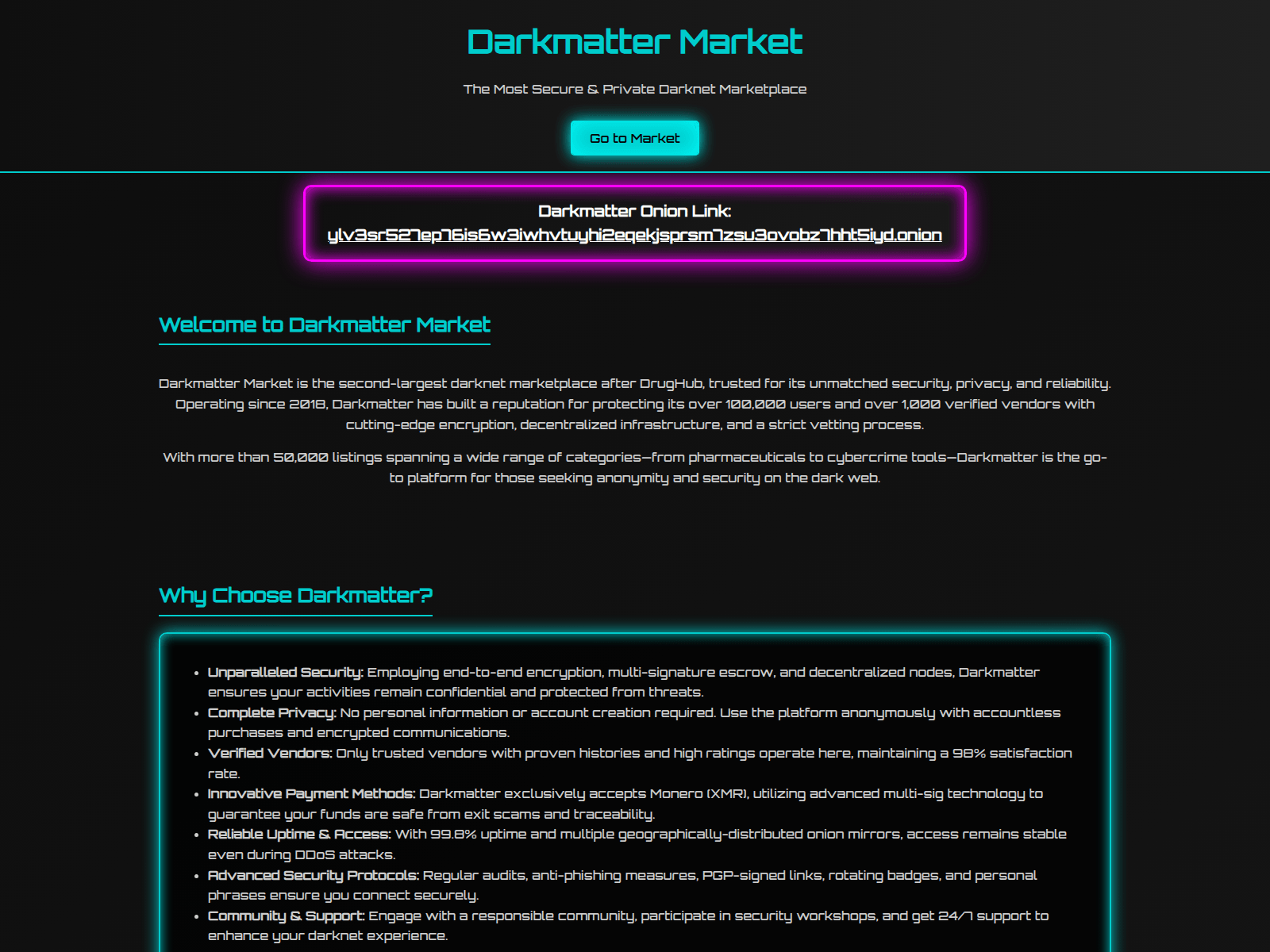 Screenshot of dark-matter-market-url.com