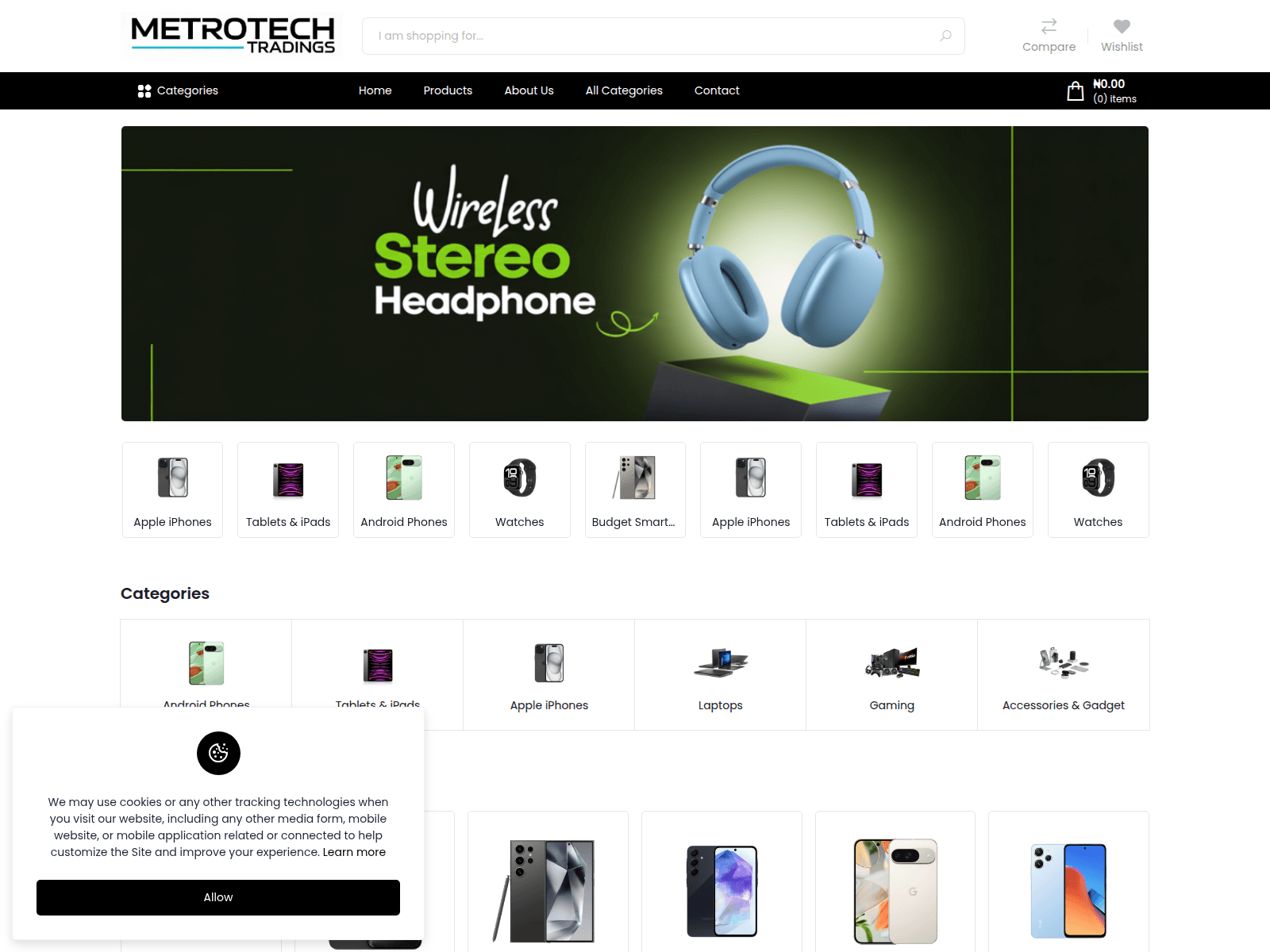 Tangkapan layar of metrotechtradings.com