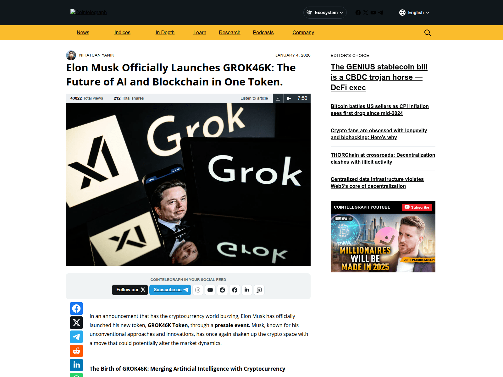 Screenshot of grok46k-cointelegraph.com