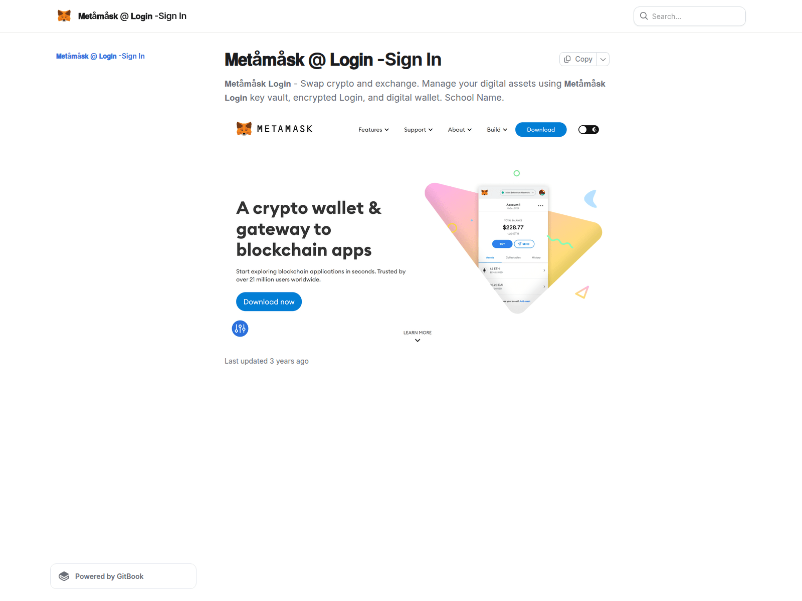 Screenshot of metamaskuklogin.gitbook.io