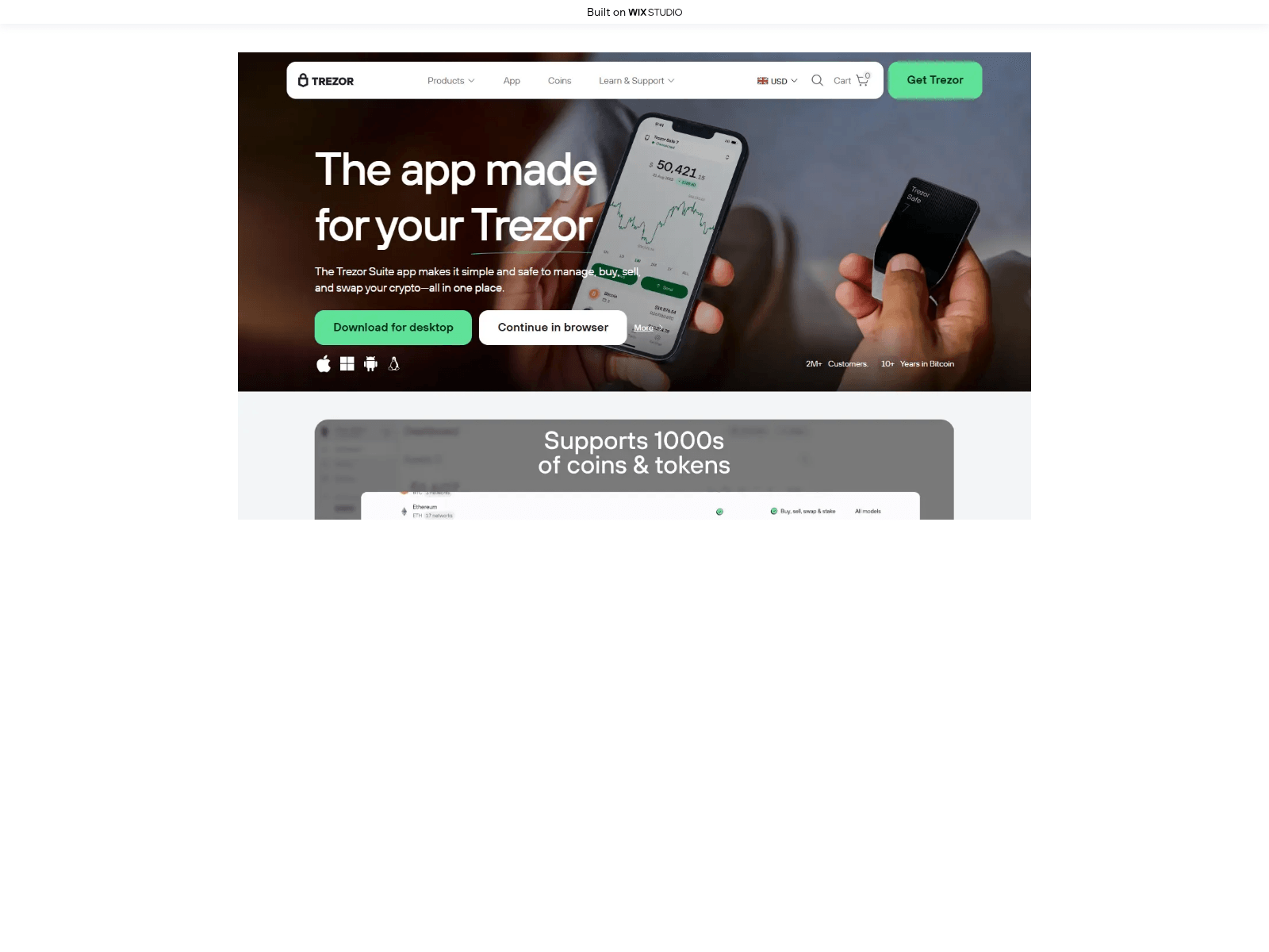 Screenshot of downloadtrezor.wixstudio.com