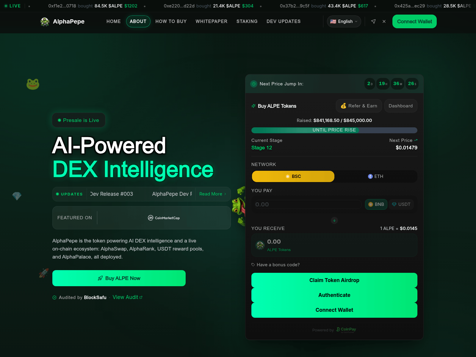 Screenshot of alphapepetoken.live