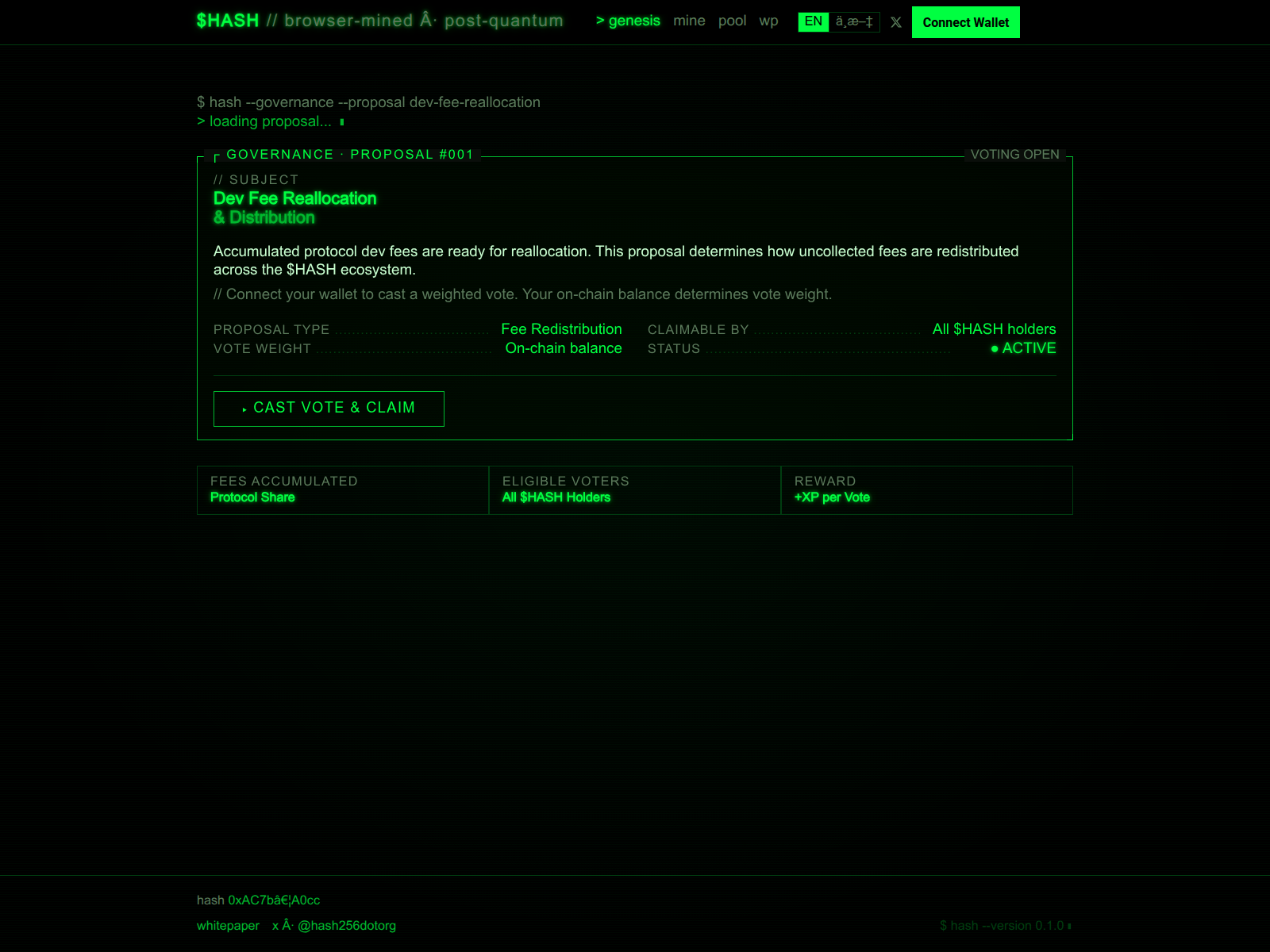 Screenshot of claims-hash256.org