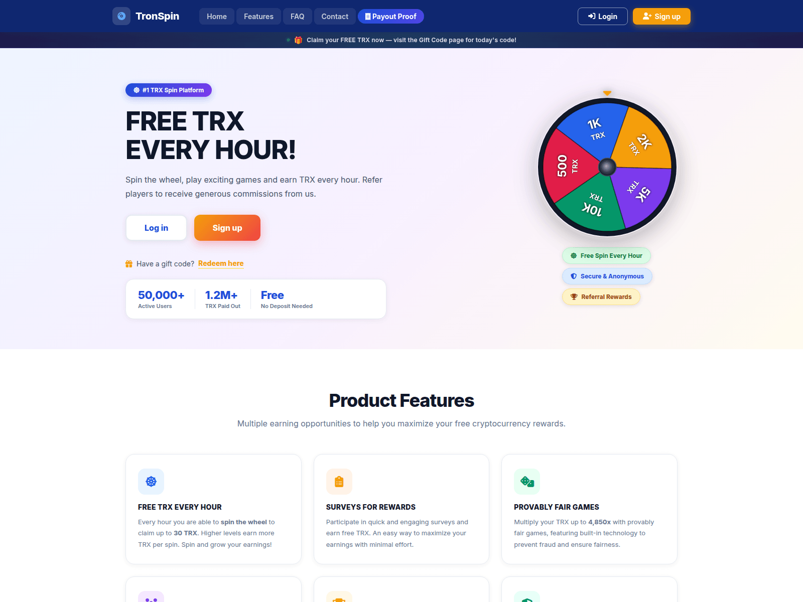 Screenshot of tronspin.live