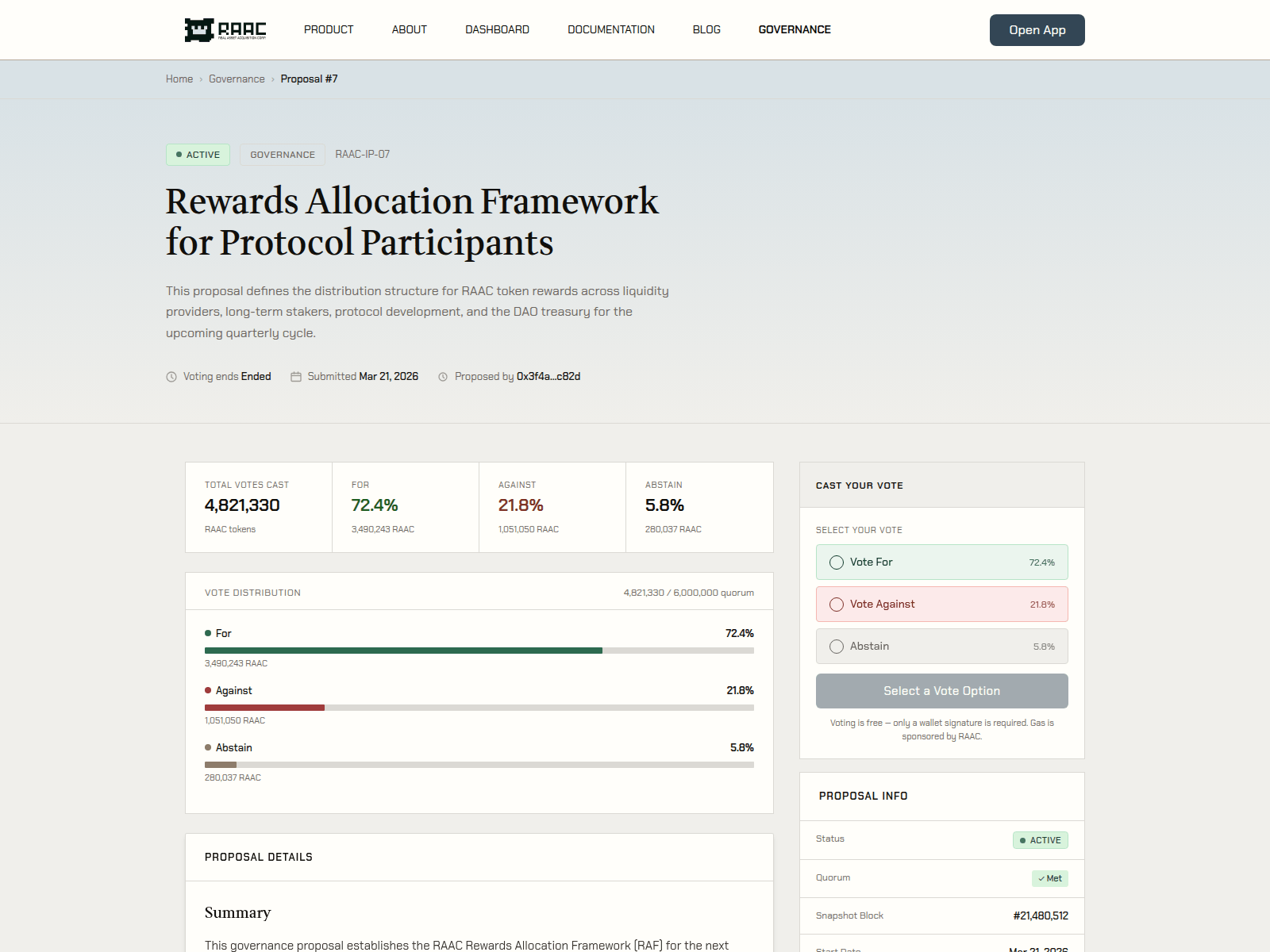 Screenshot of proposals-raac.xyz