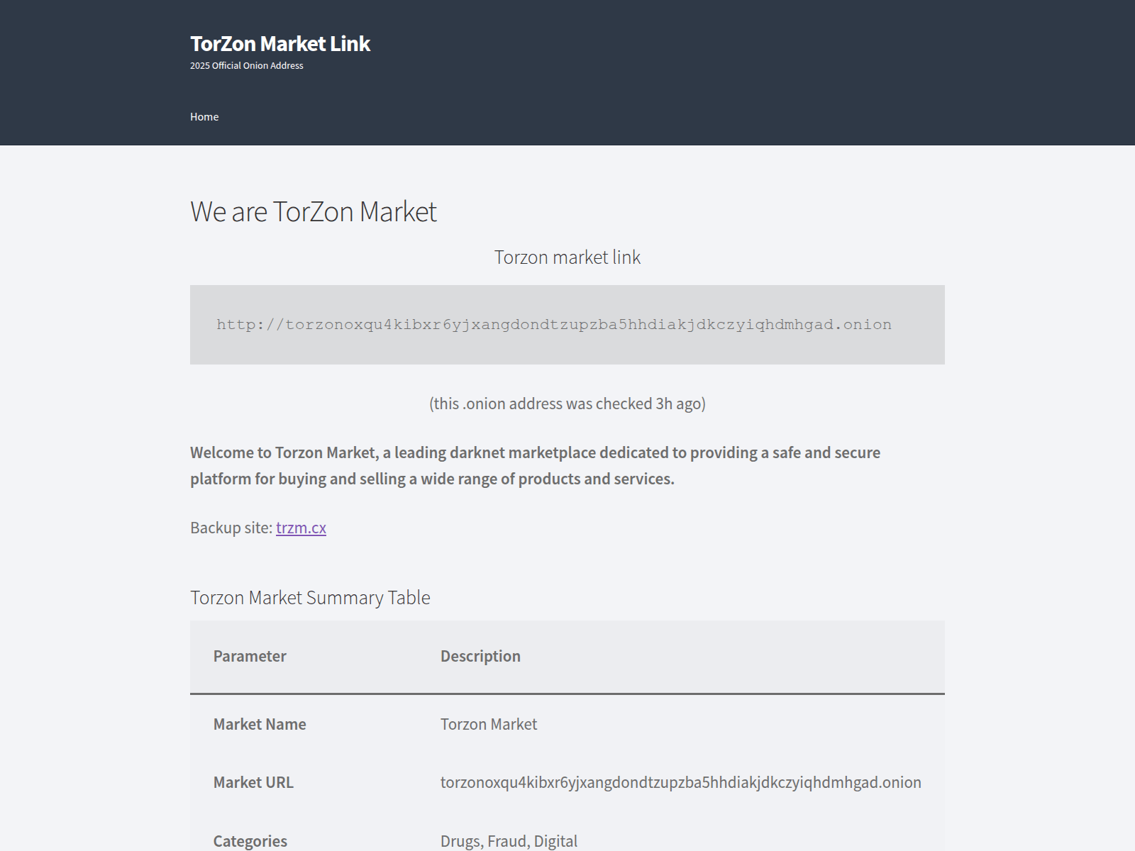 Screenshot of torzonmarket.com