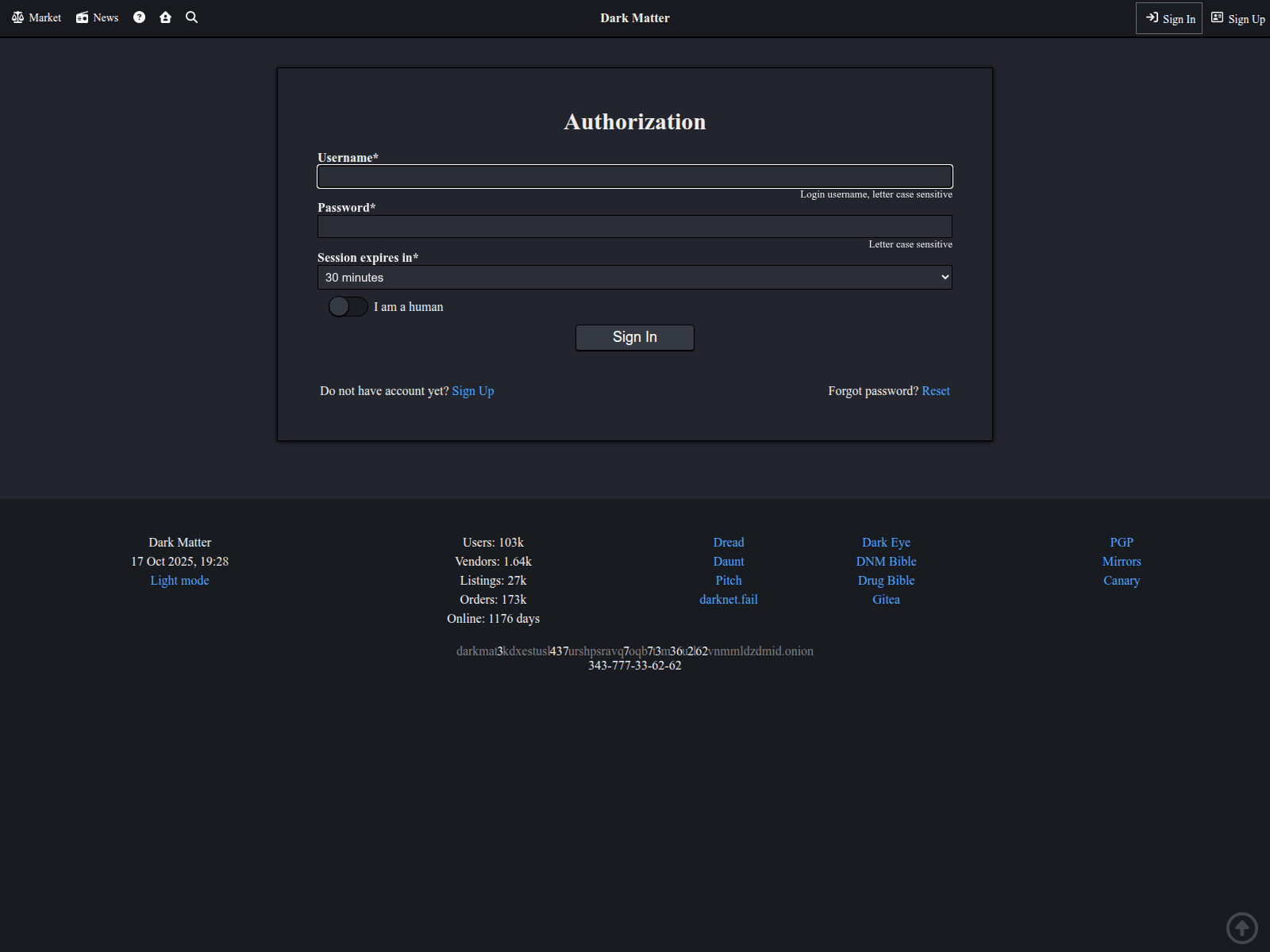 Screenshot of darkmattermarket.sbs
