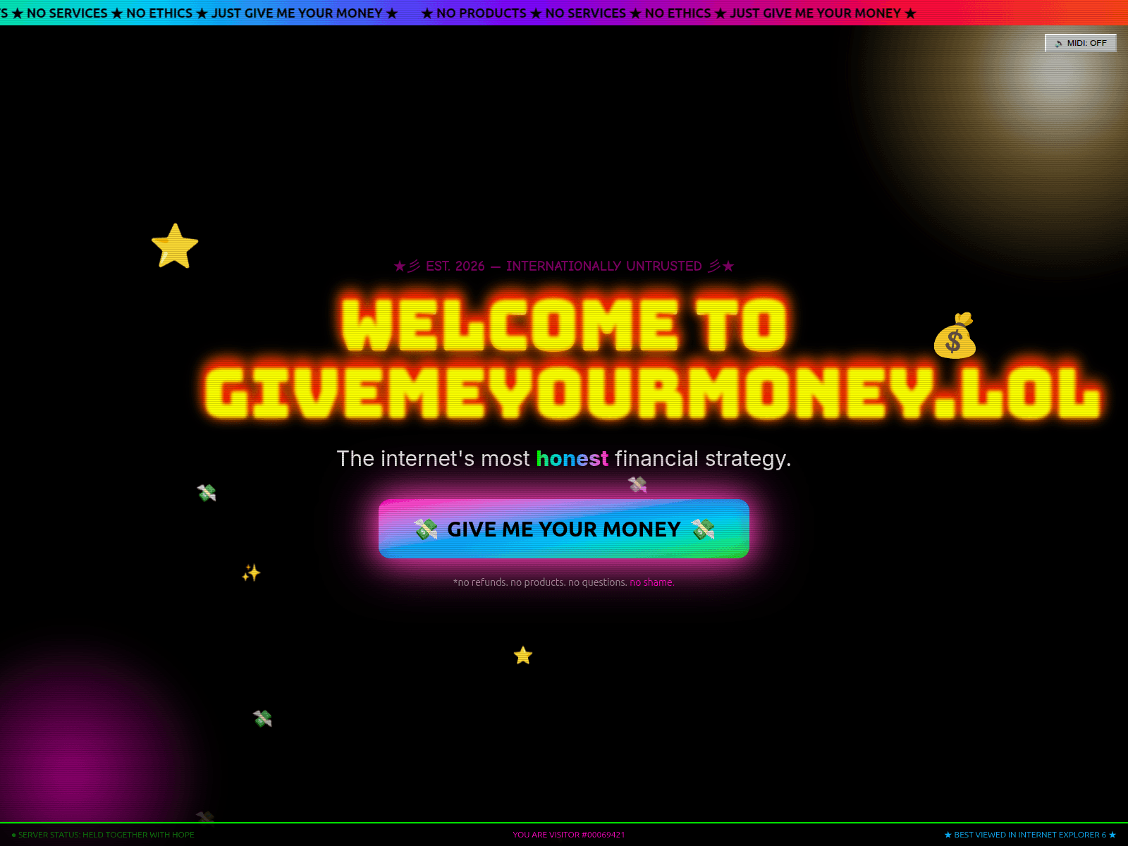 Screenshot of givemeyourmoney.lol
