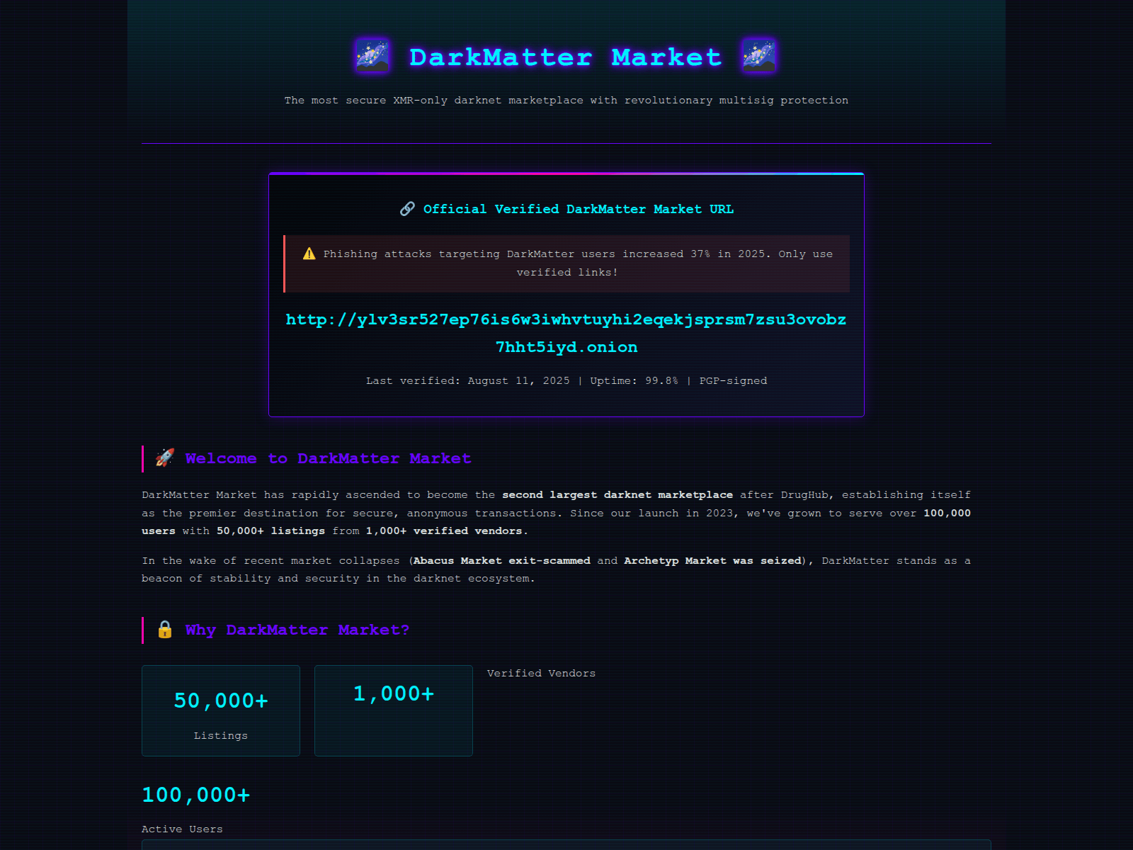 Screenshot of www.dark-matter-market.com