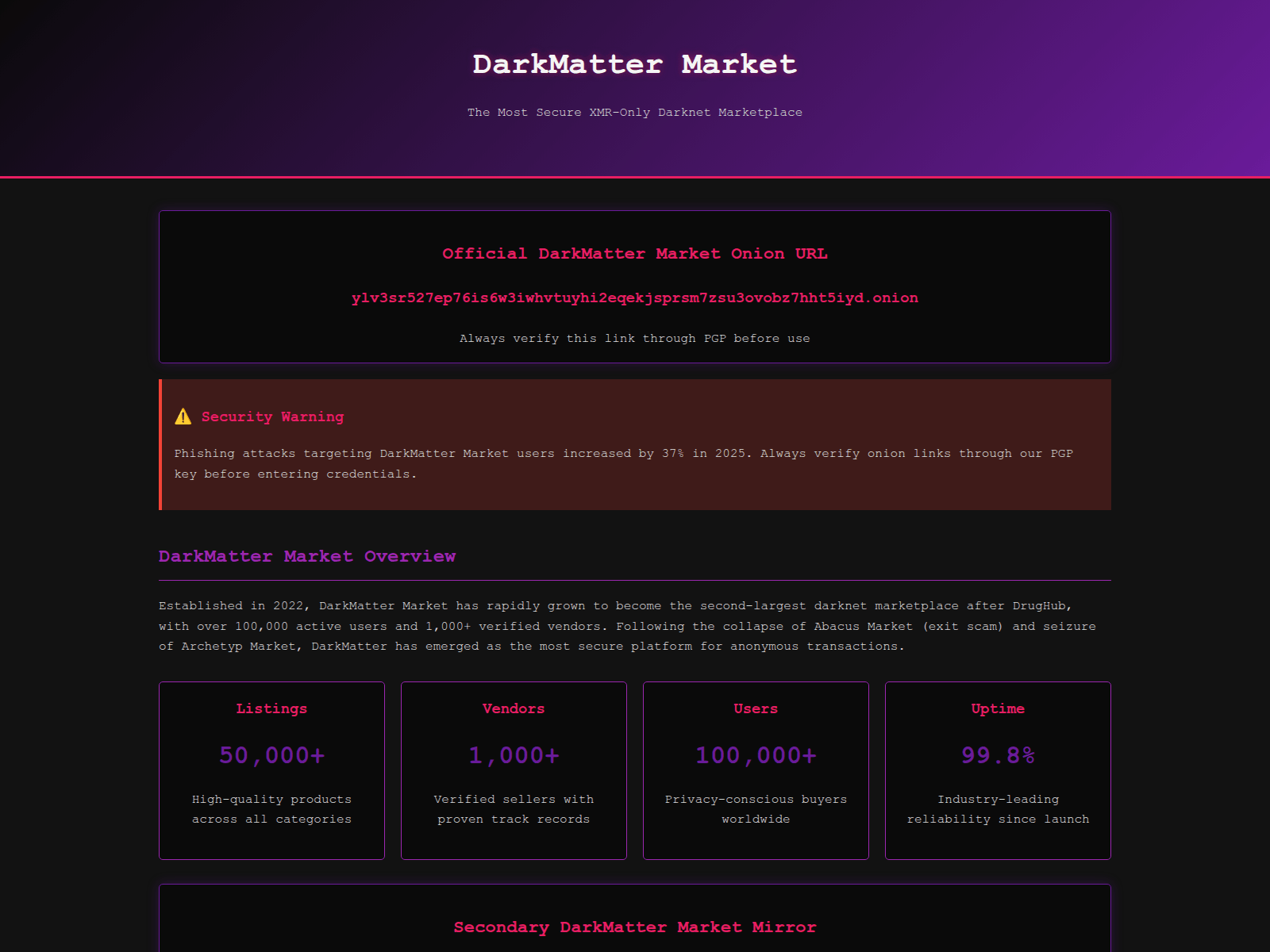 Screenshot of www.darkmattermarketlink.com