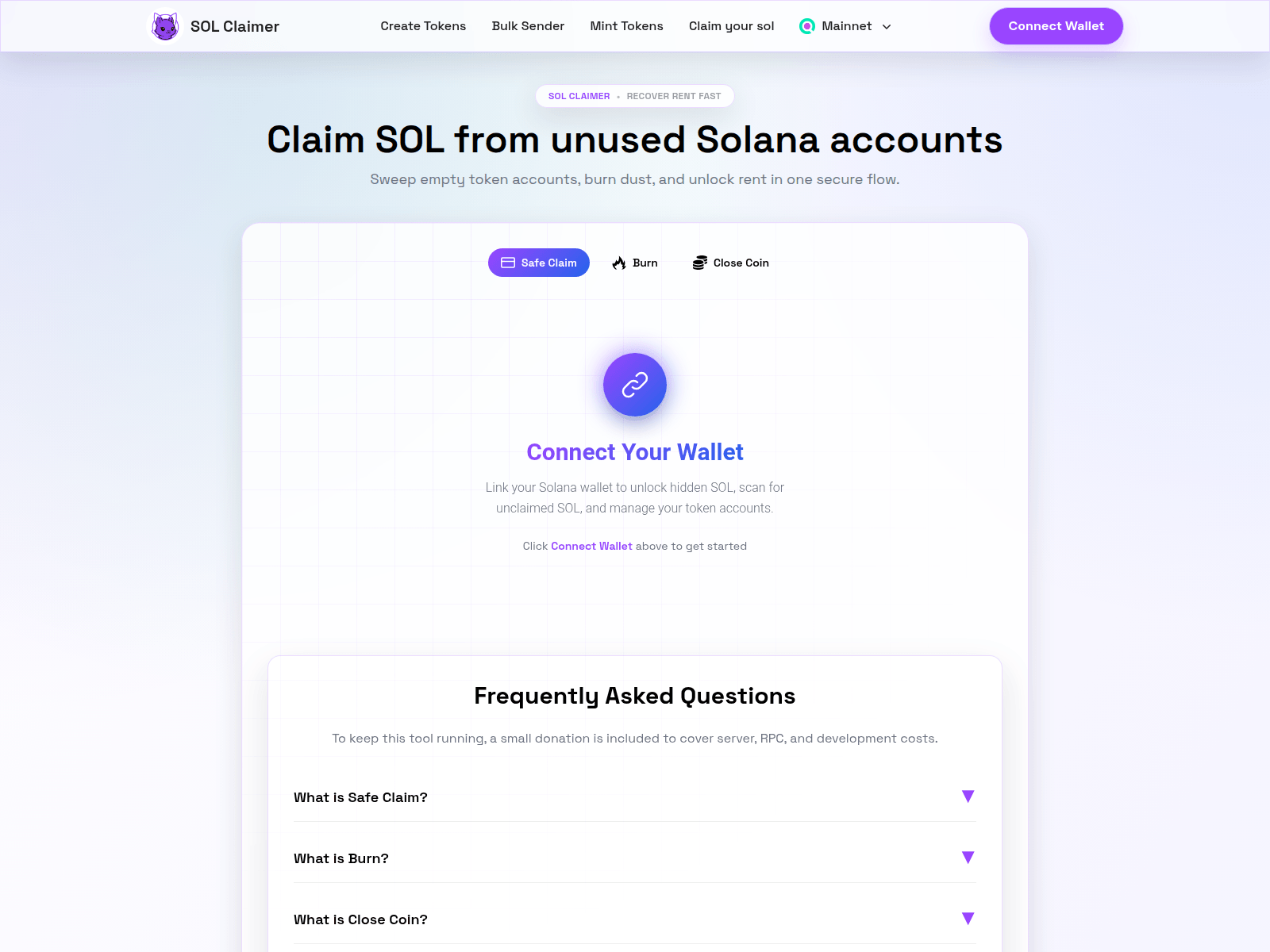 Screenshot of solclaimer.app