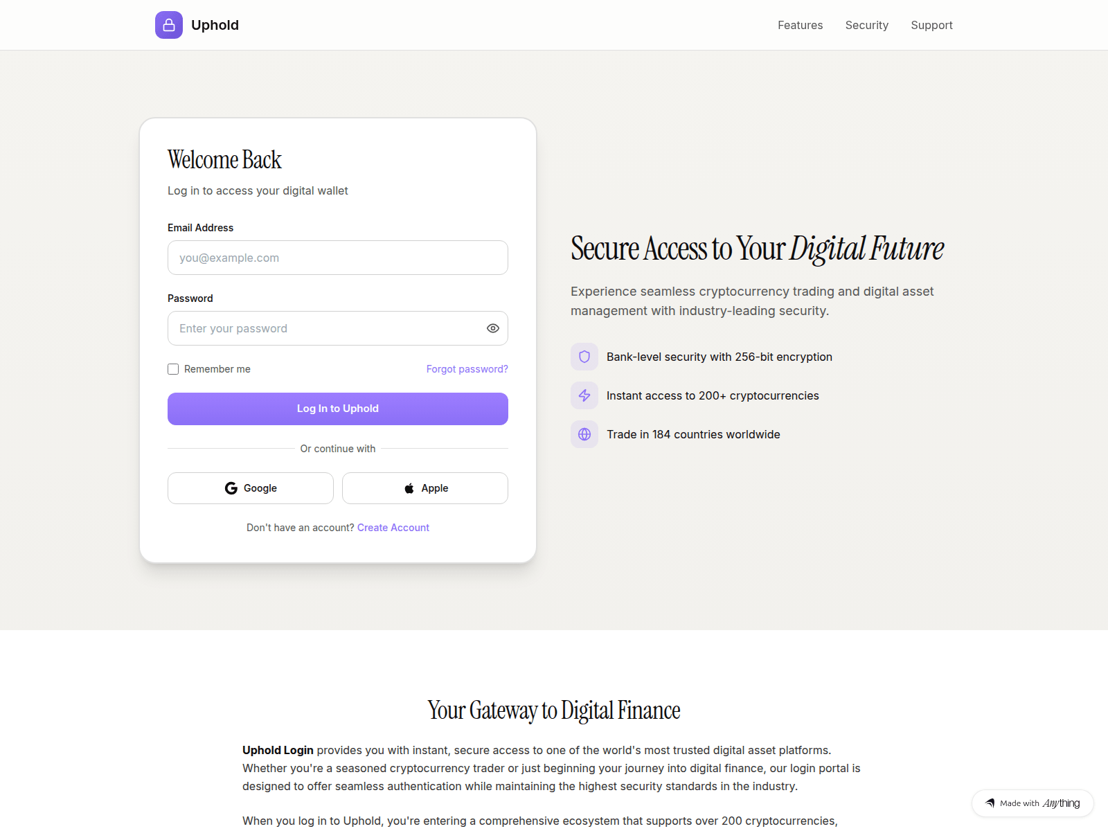 Screenshot of intro-uphold.created.app