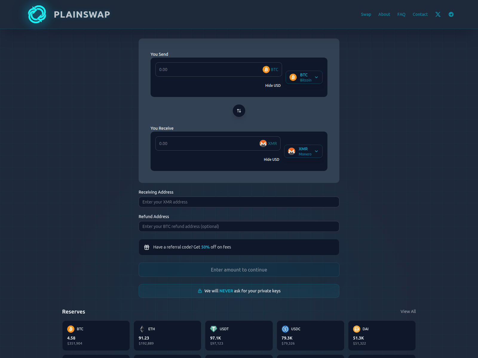 Screenshot of plainswap.app