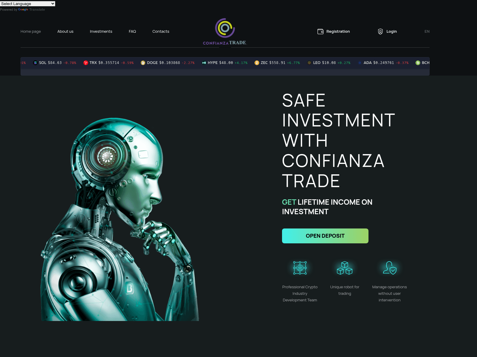 Screenshot of confianzatrades.com