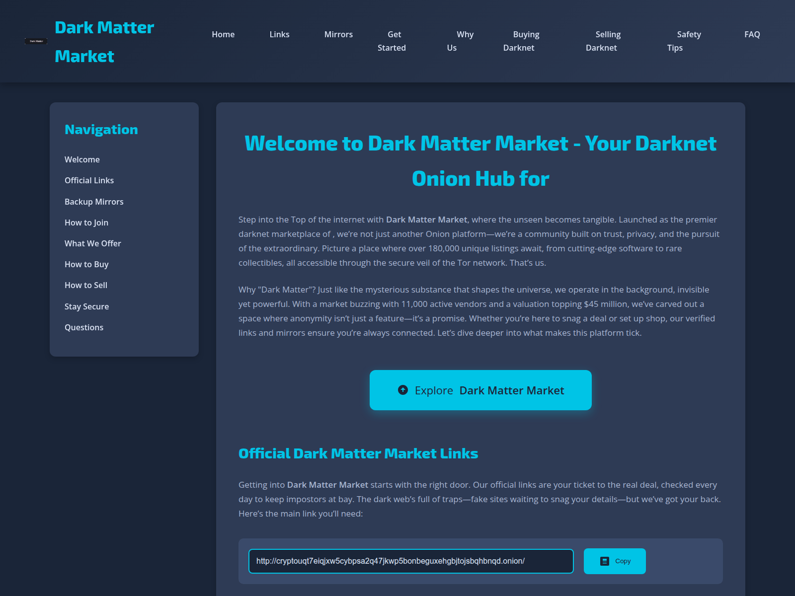 Screenshot of www.darkmattermarket.org