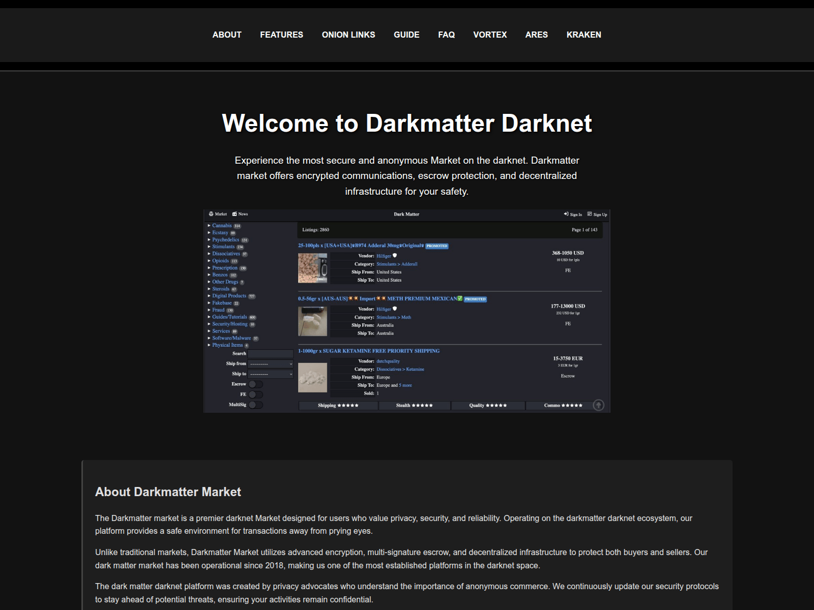 Screenshot of dark-matter-darknet.com