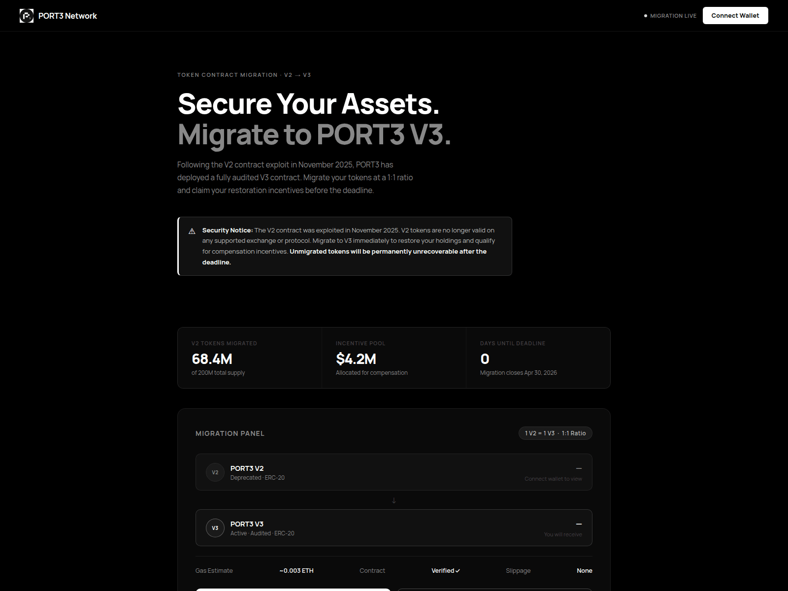 Screenshot of port3-migrate.homepage-secure.com