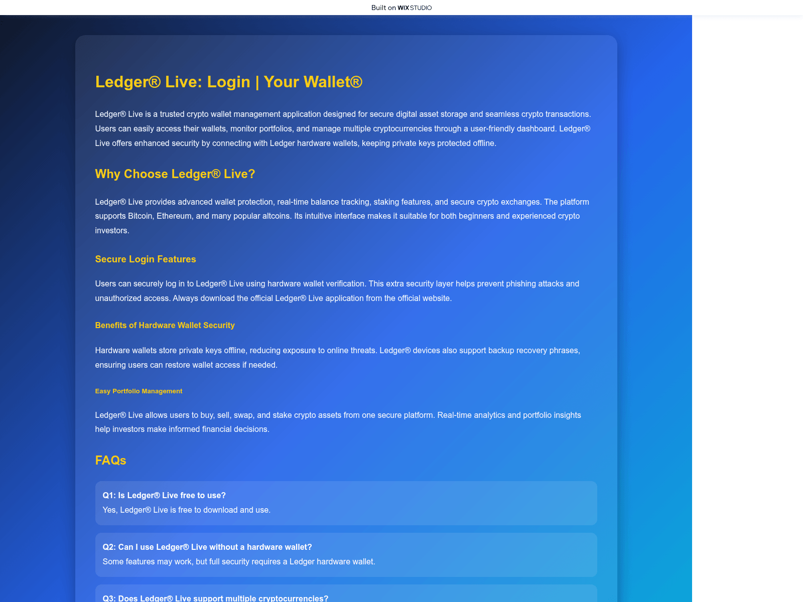 Screenshot of livestarts-ledgre.wixstudio.com