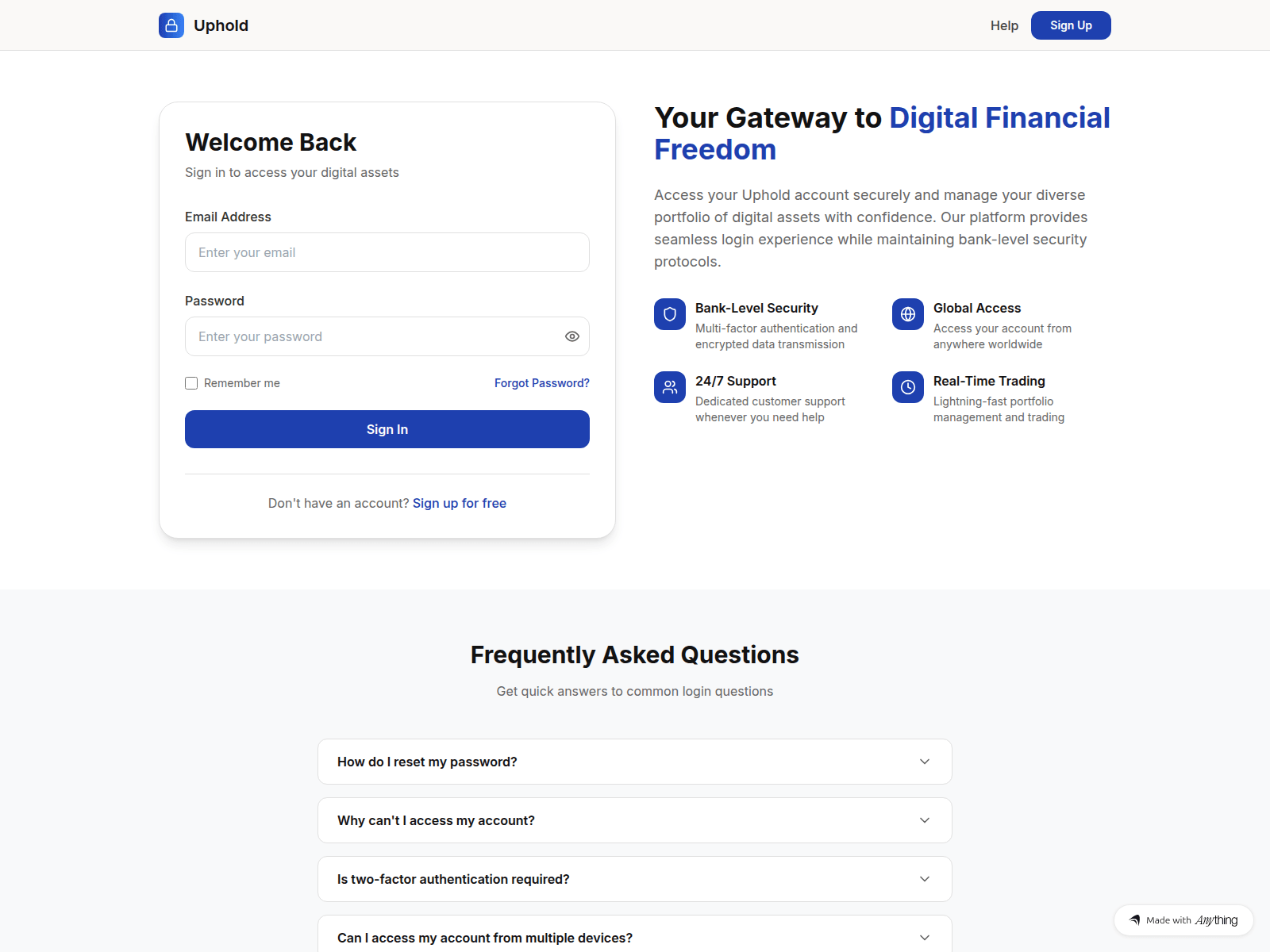 Screenshot of connect-uphold.created.app
