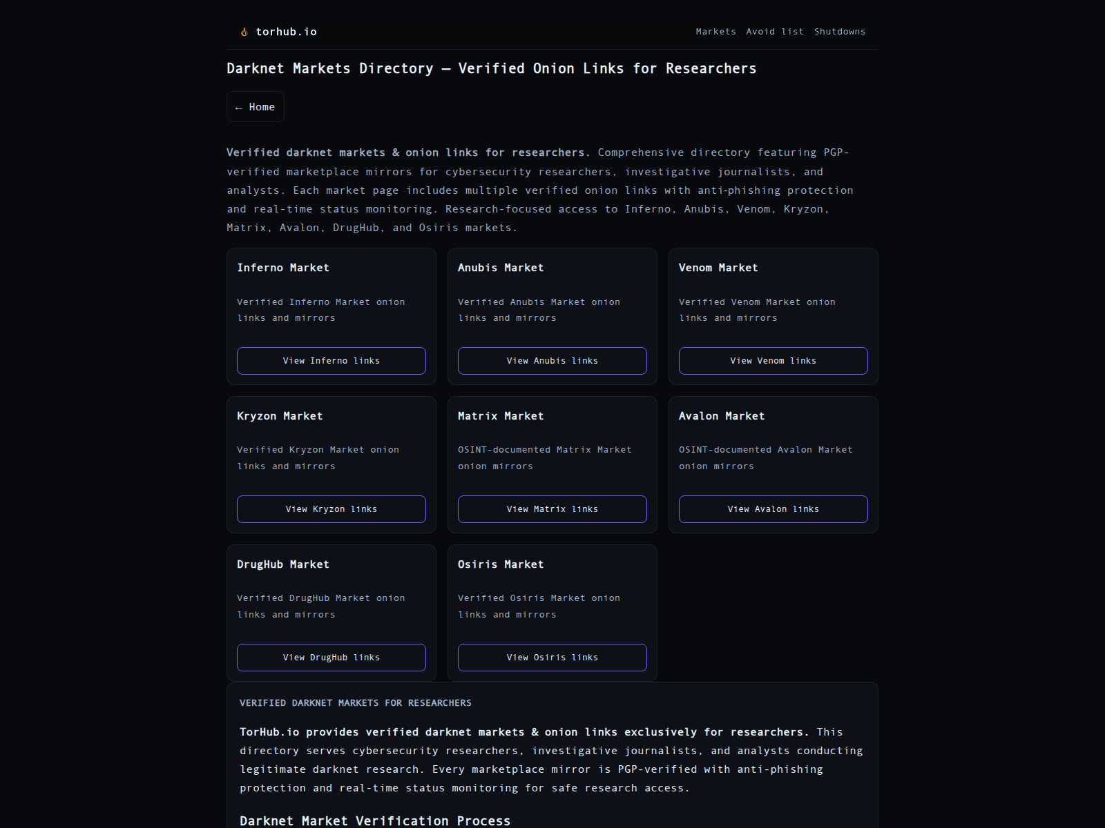 Screenshot of torhub.io