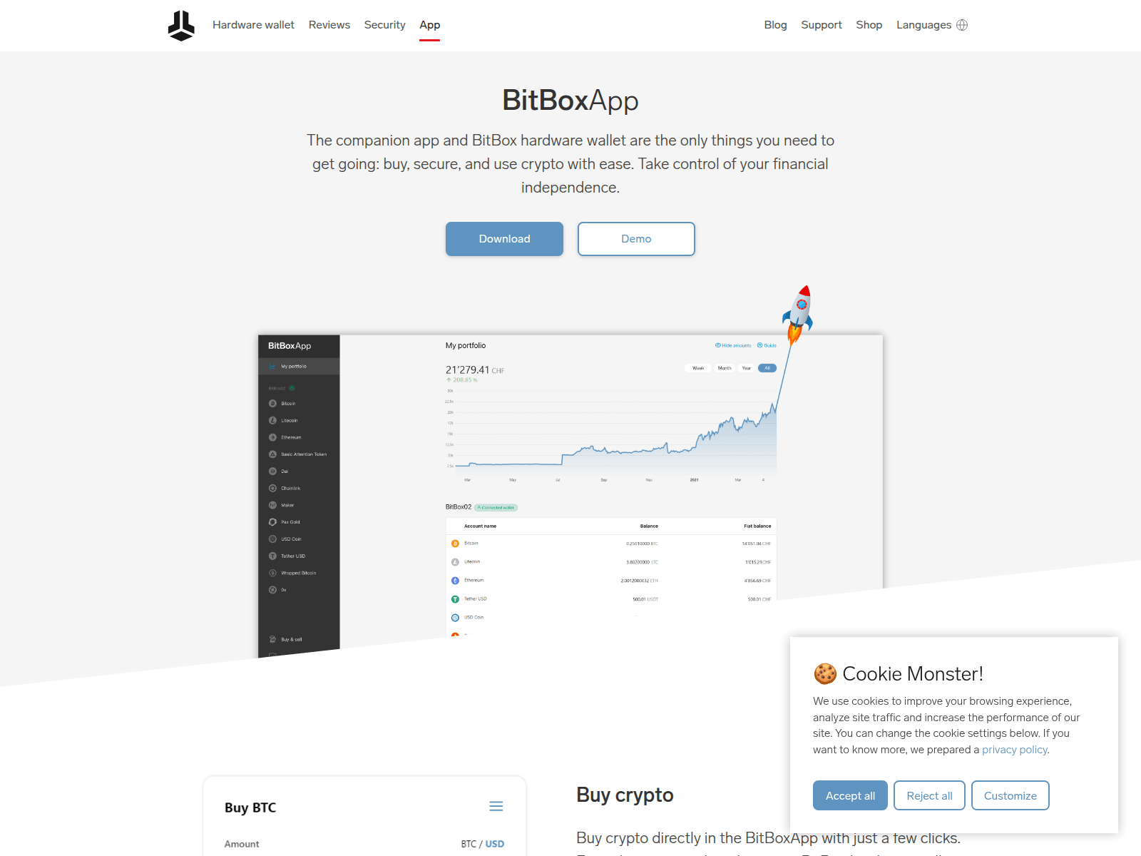 Screenshot of secure-bitbox.ch