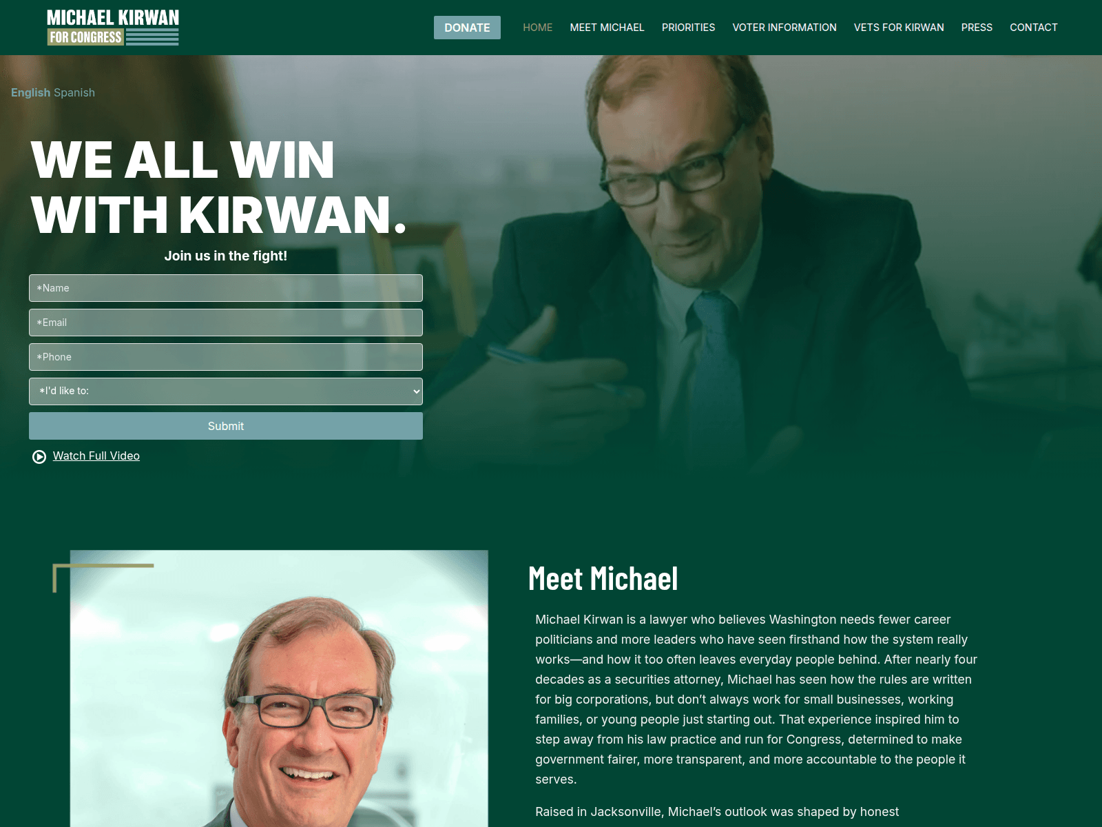 Screenshot of vote-kirwan.org