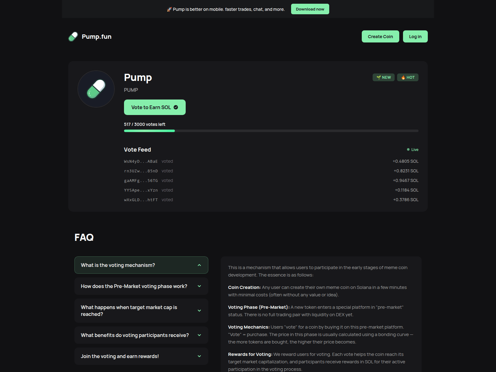 Screenshot of pump-vote.fun