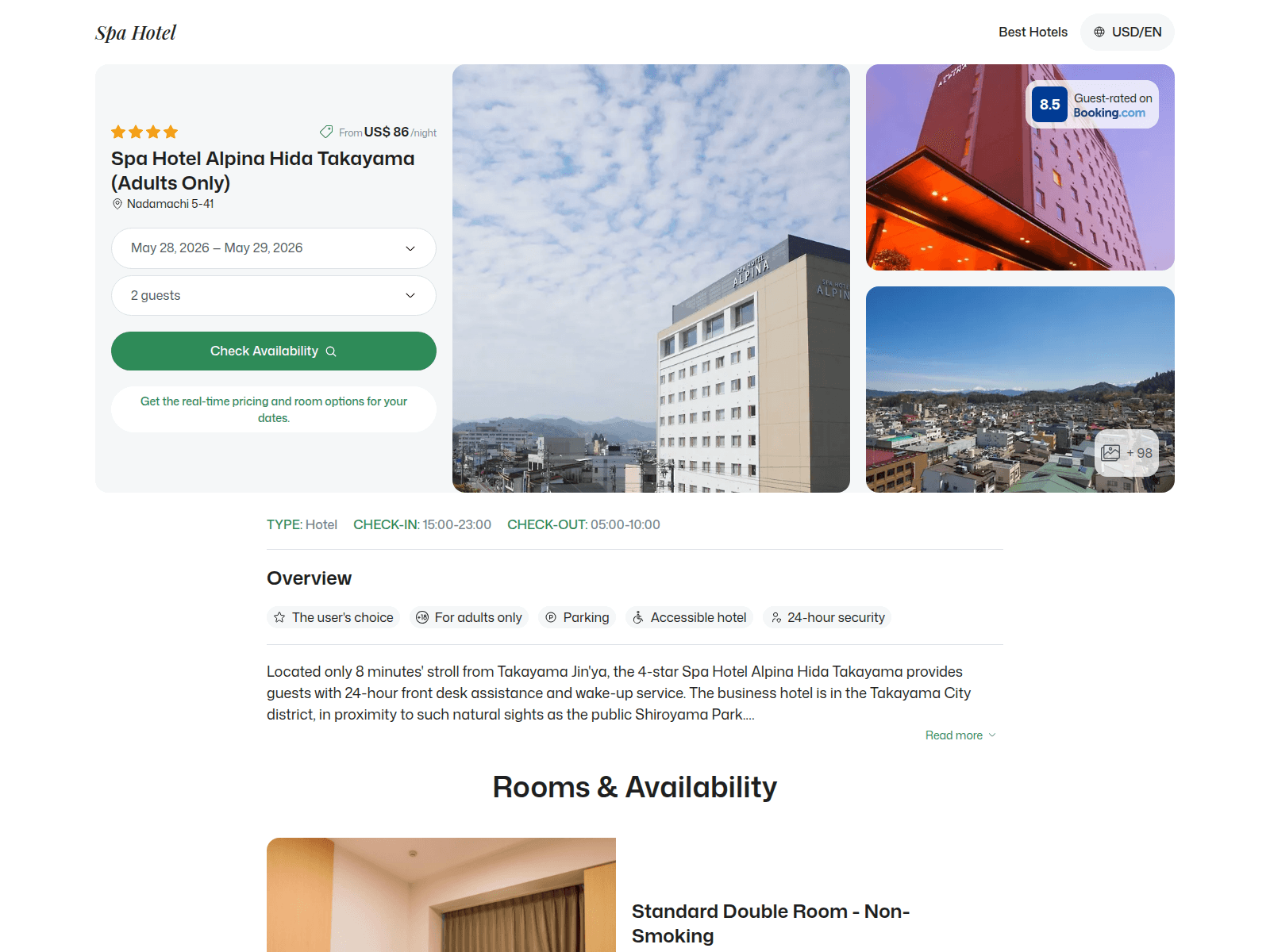 Screenshot of alpinahidatakayama.spahotel.guru
